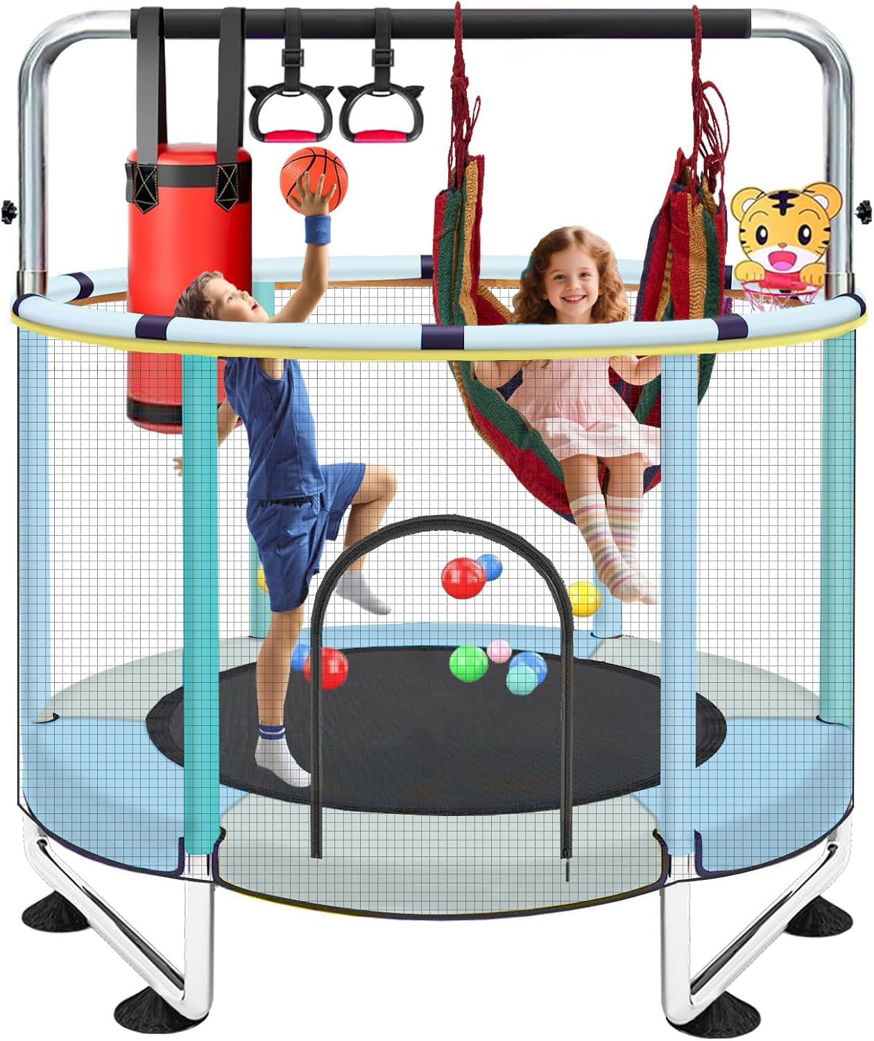 Kids Trampoline 5FT with Net - Adjustable Indoor Outdoor Baby Jumper
