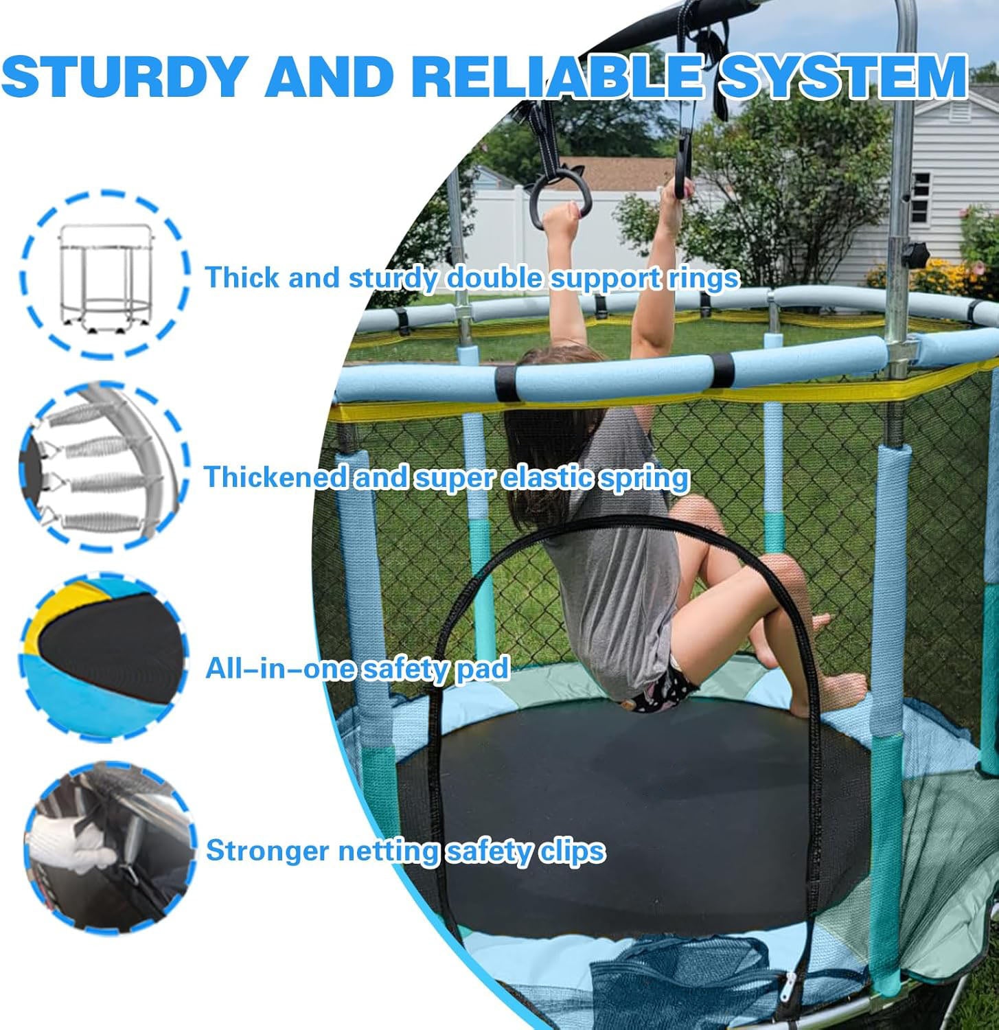 Kids Trampoline 5FT with Net - Adjustable Indoor Outdoor Baby Jumper