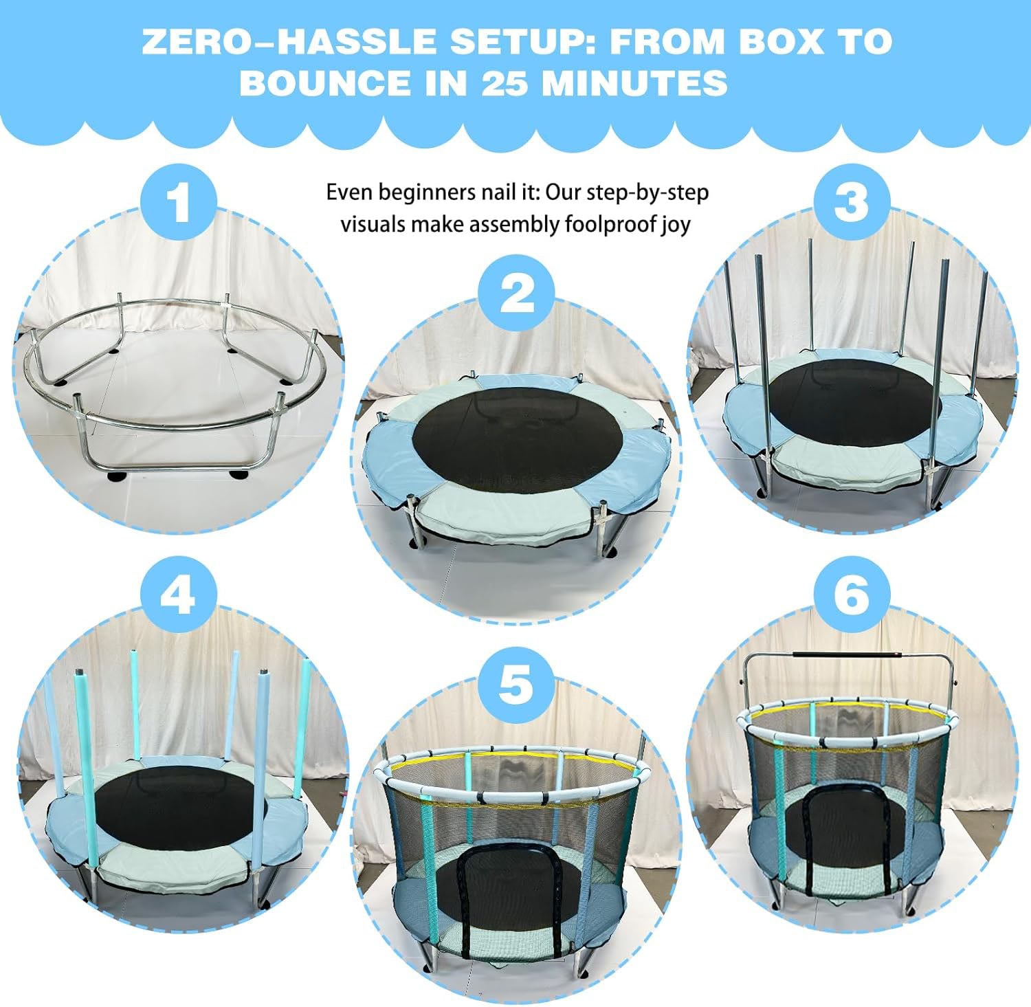 Kids Trampoline 5FT with Net - Adjustable Indoor Outdoor Baby Jumper