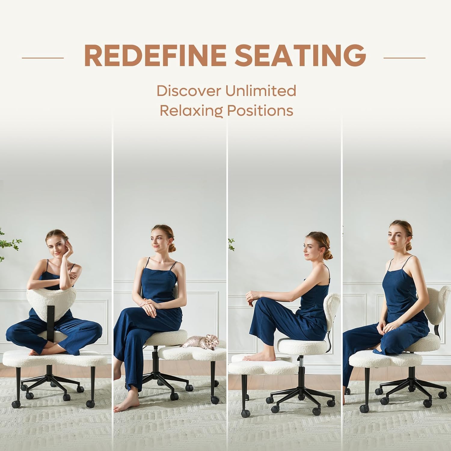 Comfortable Cross-Legged Office Chair - Adjustable Swivel Seat with Lumbar Support