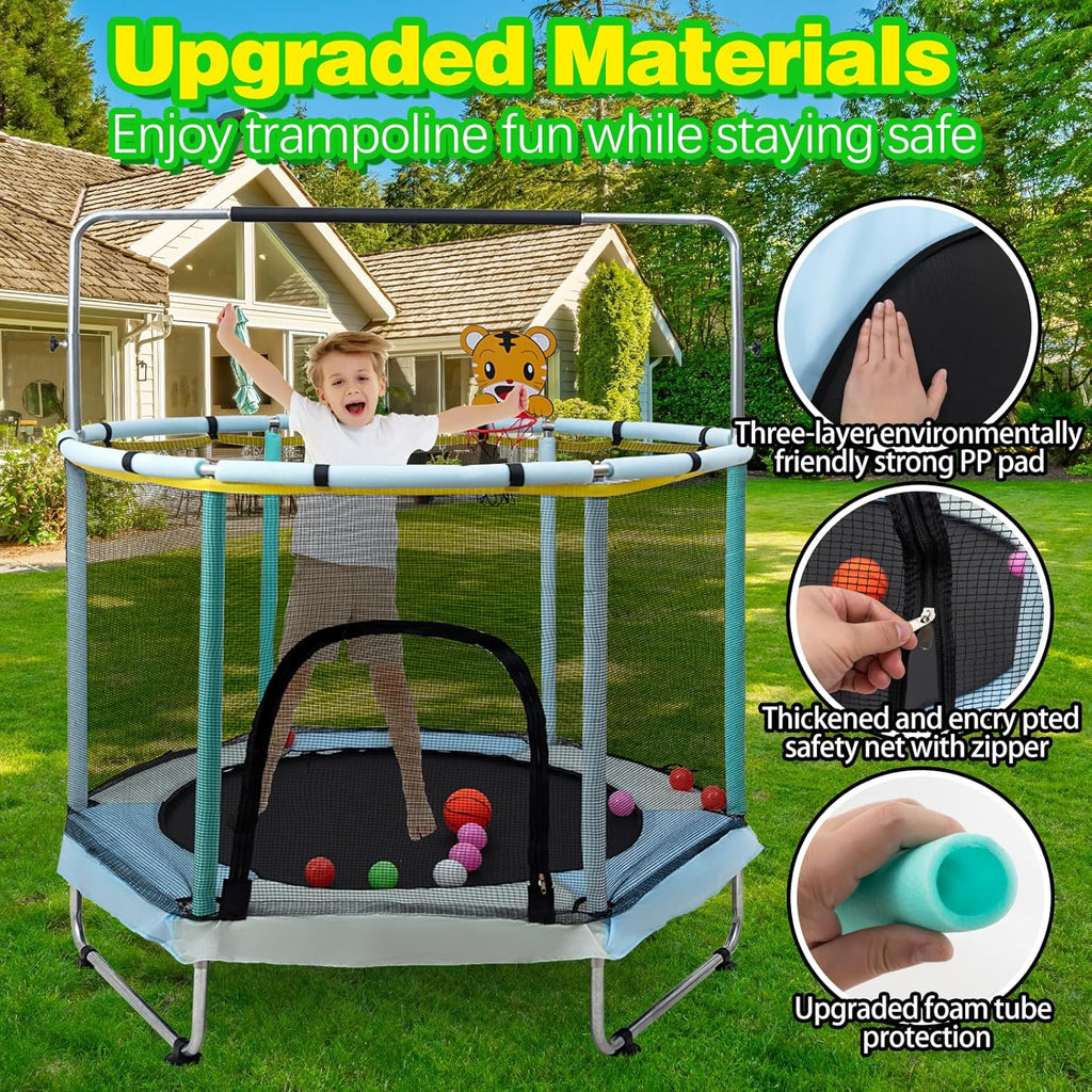 Kids Trampoline 5FT with Net - Adjustable Indoor Outdoor Baby Jumper