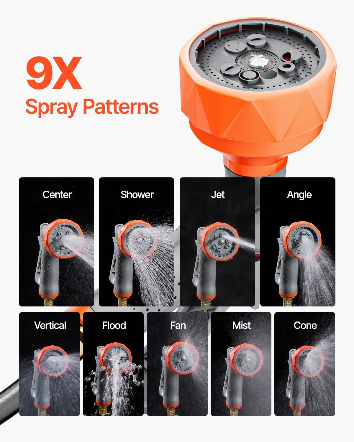 Retractable Garden Hose Reel, 145 ft Heavy Duty Garden Hose Reel with 9 Patterns Nozzle