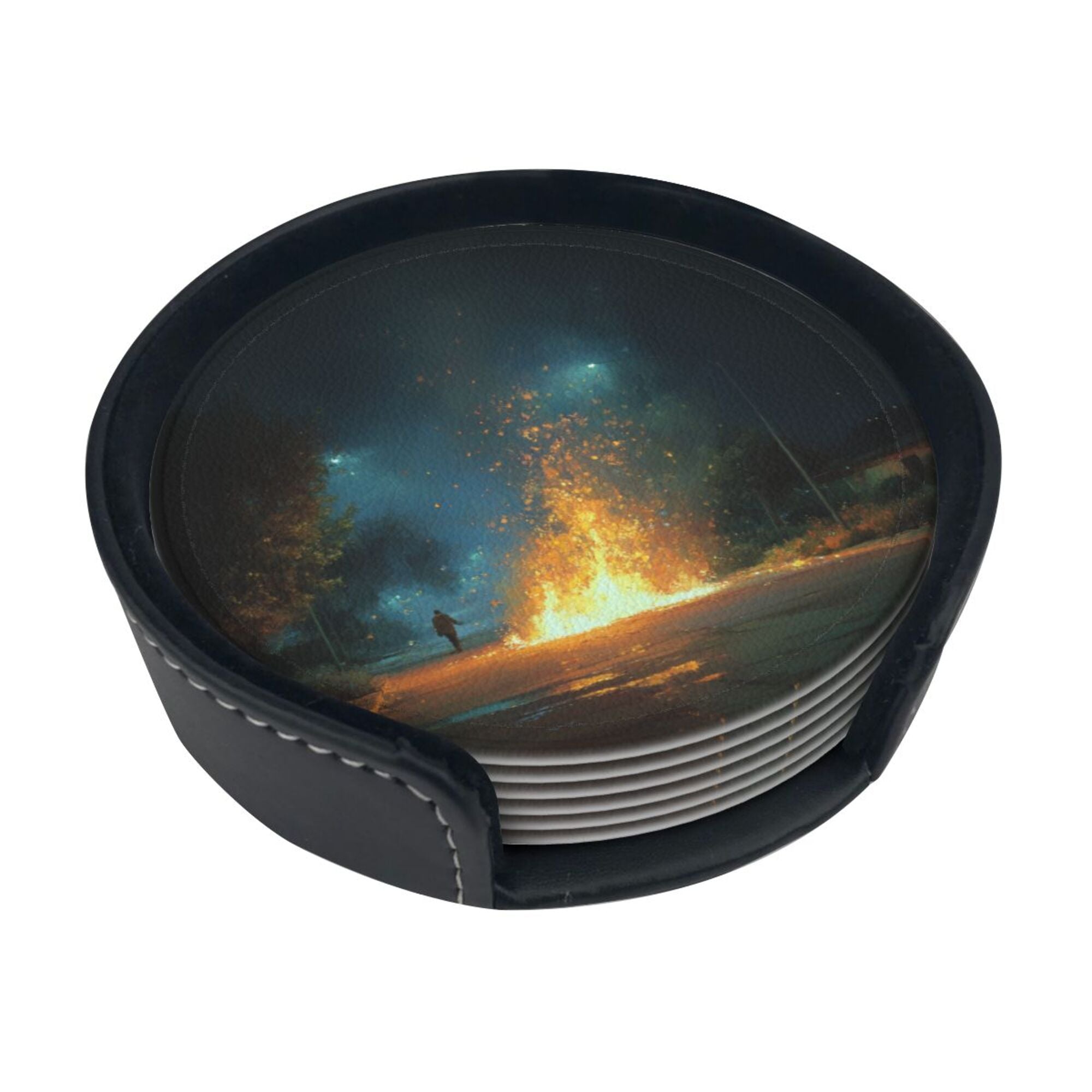 6 - Pack Round Leather Coasters: Artistic Patterns, Exquisite Storage, Protecting the Desktop