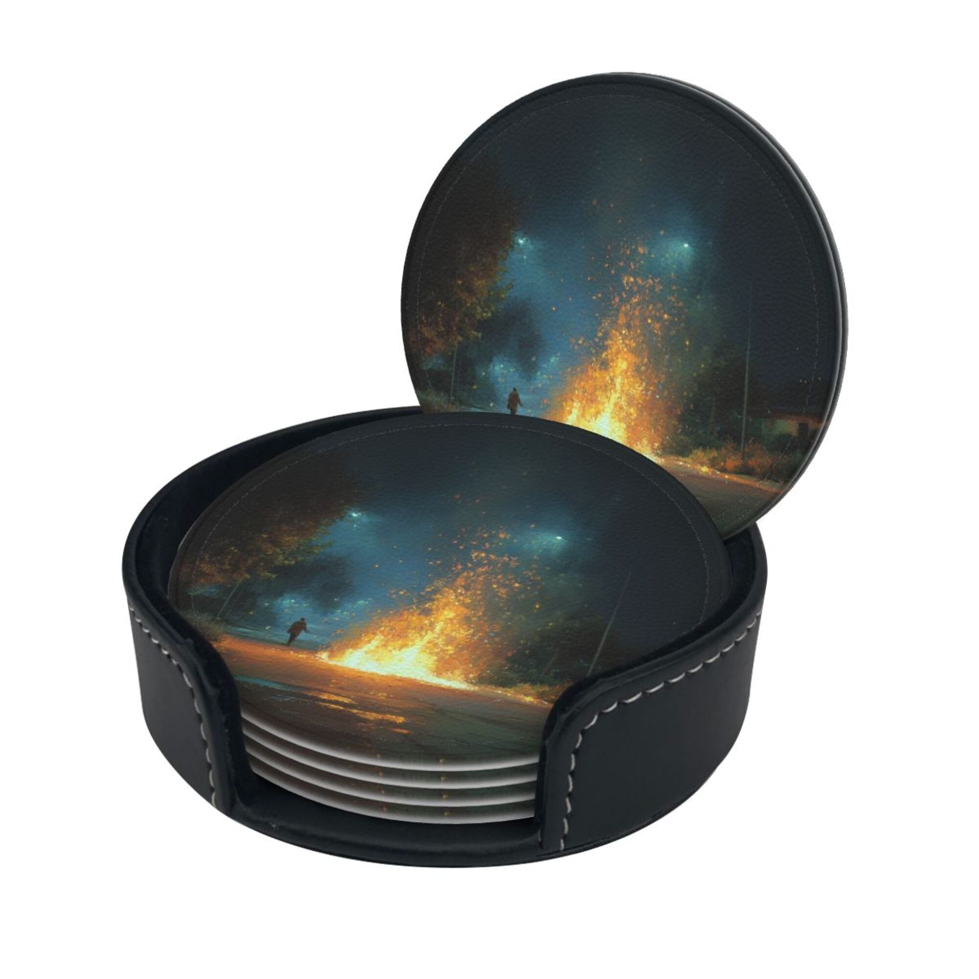 6 - Pack Round Leather Coasters: Artistic Patterns, Exquisite Storage, Protecting the Desktop