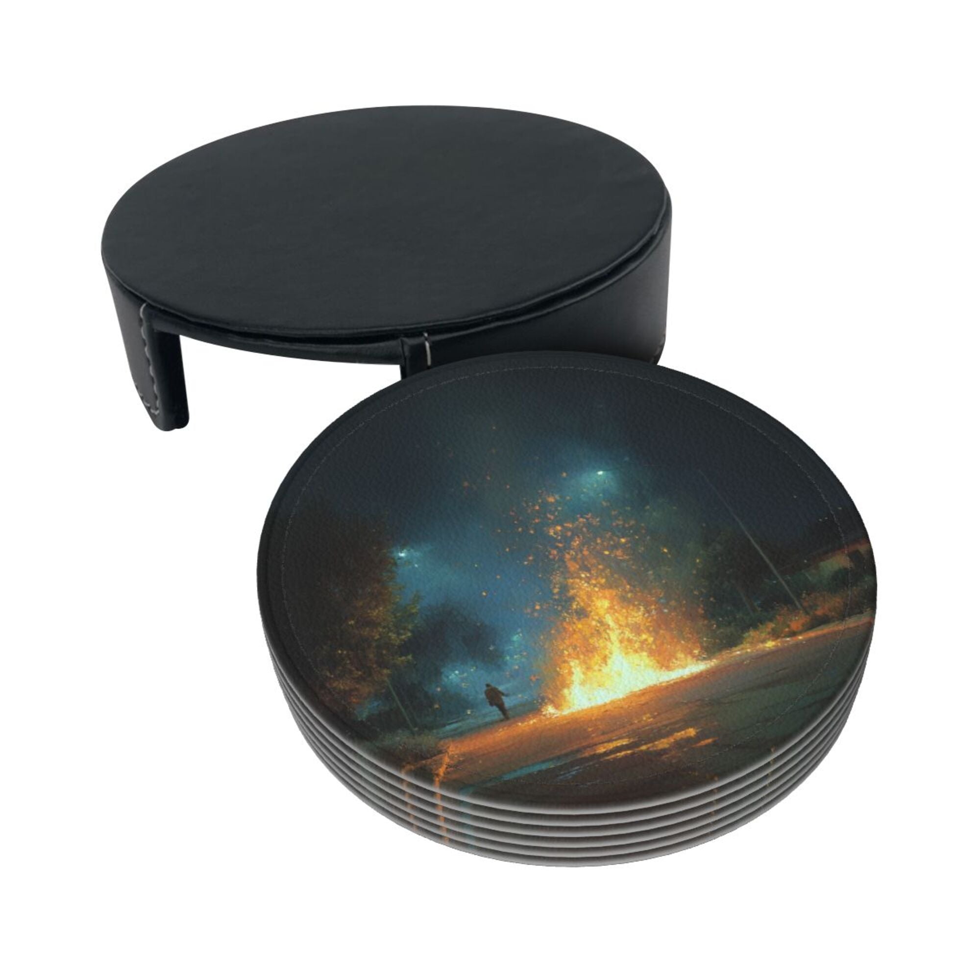 6 - Pack Round Leather Coasters: Artistic Patterns, Exquisite Storage, Protecting the Desktop