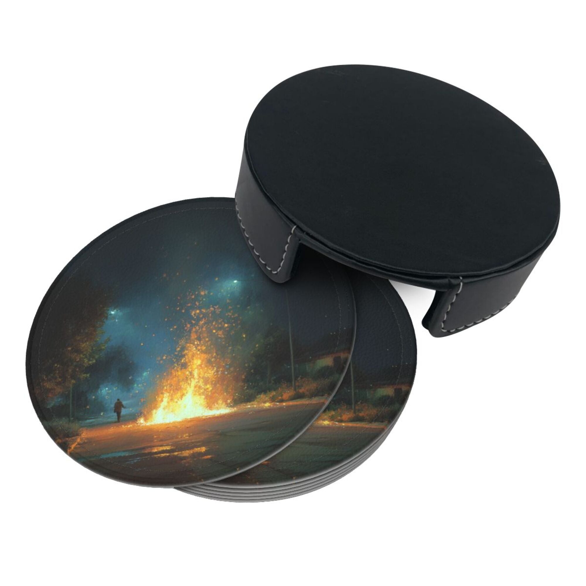 6 - Pack Round Leather Coasters: Artistic Patterns, Exquisite Storage, Protecting the Desktop
