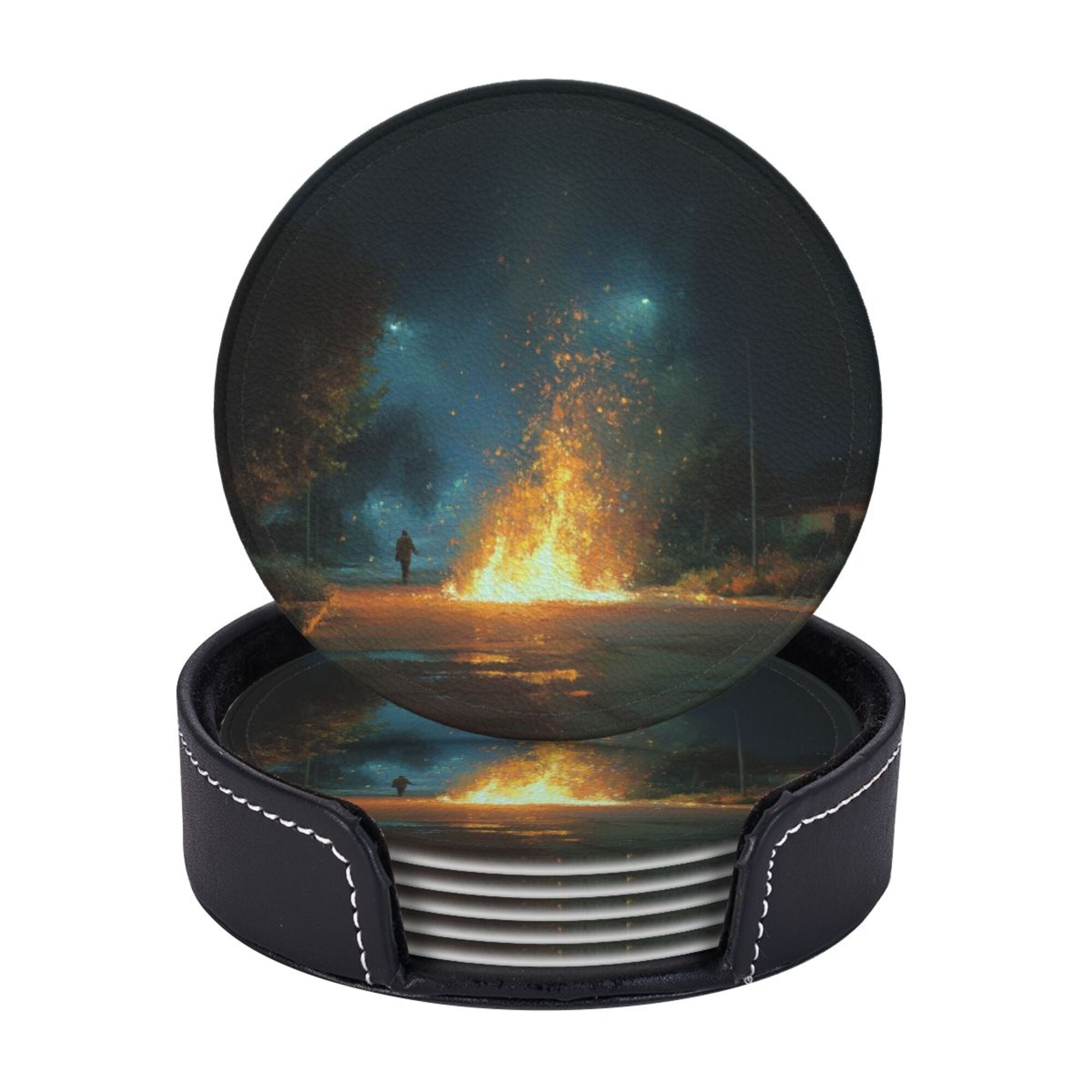 6 - Pack Round Leather Coasters: Artistic Patterns, Exquisite Storage, Protecting the Desktop