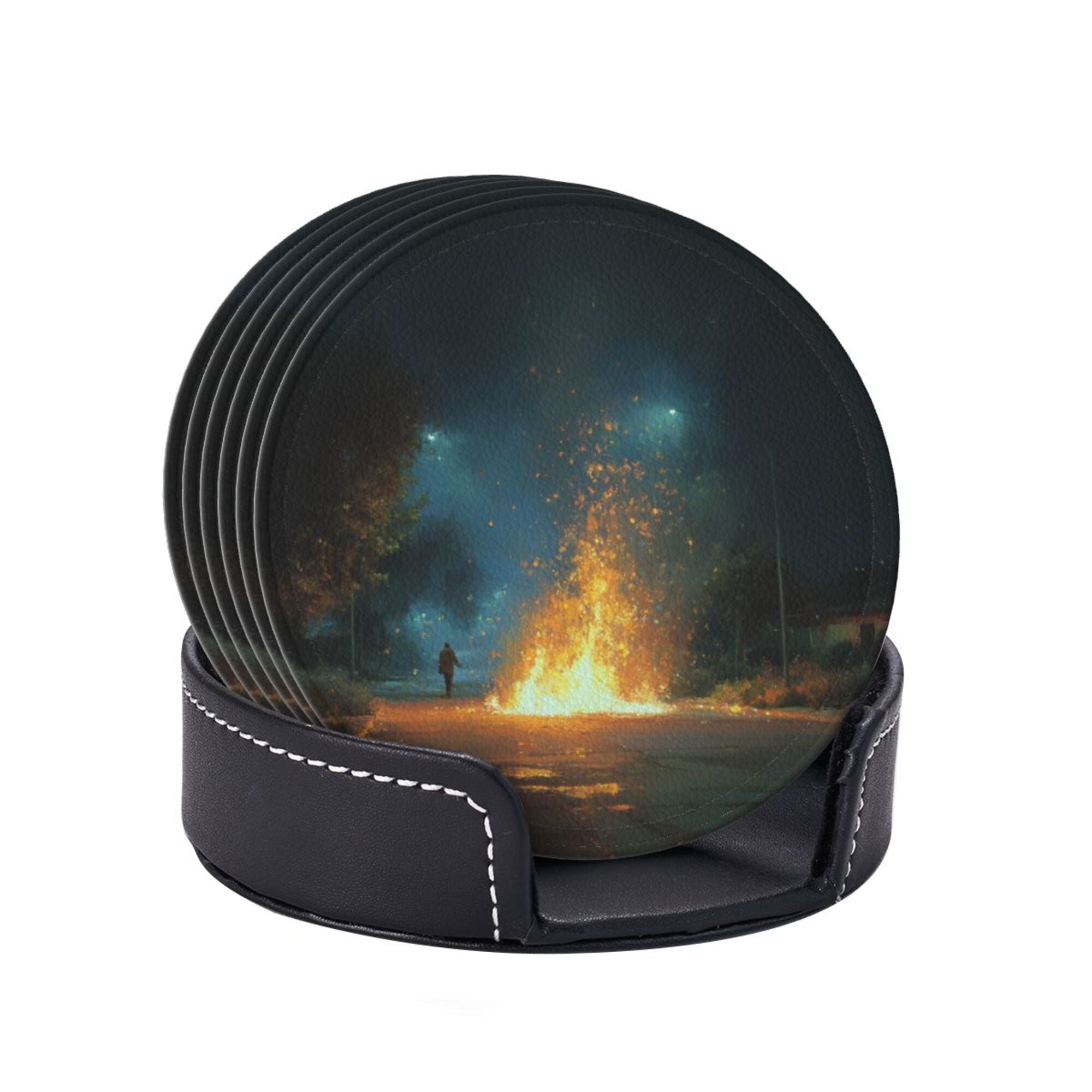 6 - Pack Round Leather Coasters: Artistic Patterns, Exquisite Storage, Protecting the Desktop