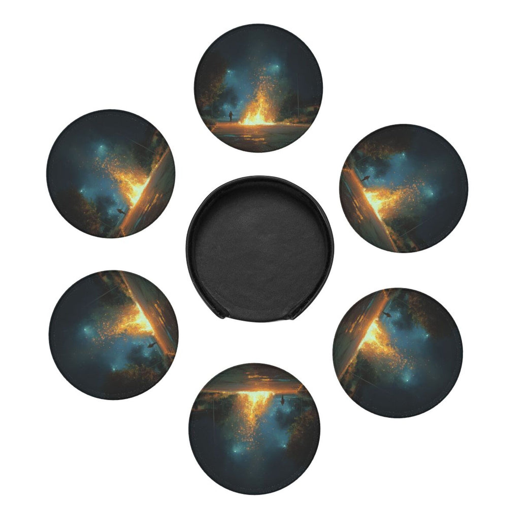 6 - Pack Round Leather Coasters: Artistic Patterns, Exquisite Storage, Protecting the Desktop