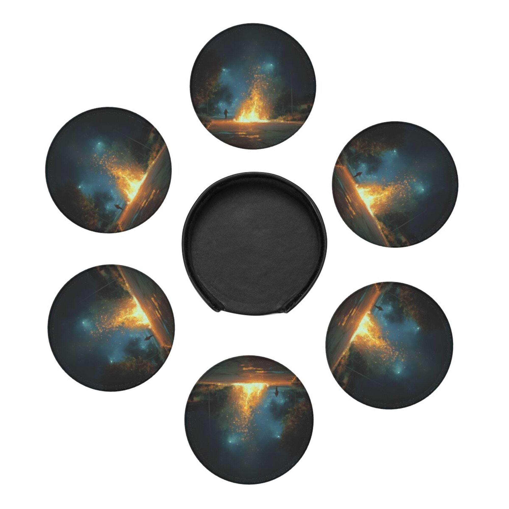 6 - Pack Round Leather Coasters: Artistic Patterns, Exquisite Storage, Protecting the Desktop