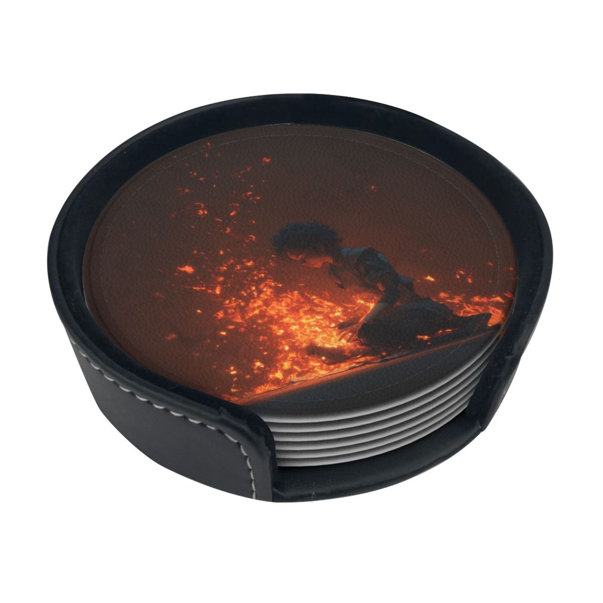 6 - Pack Round Leather Coasters: With Artistic Patterns, Thoughtful Storage, A Great Item to Protect the Desktop