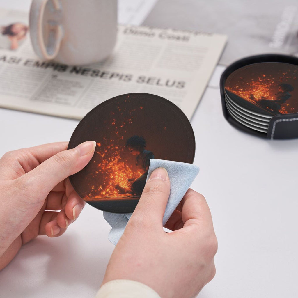 6 - Pack Round Leather Coasters: With Artistic Patterns, Thoughtful Storage, A Great Item to Protect the Desktop