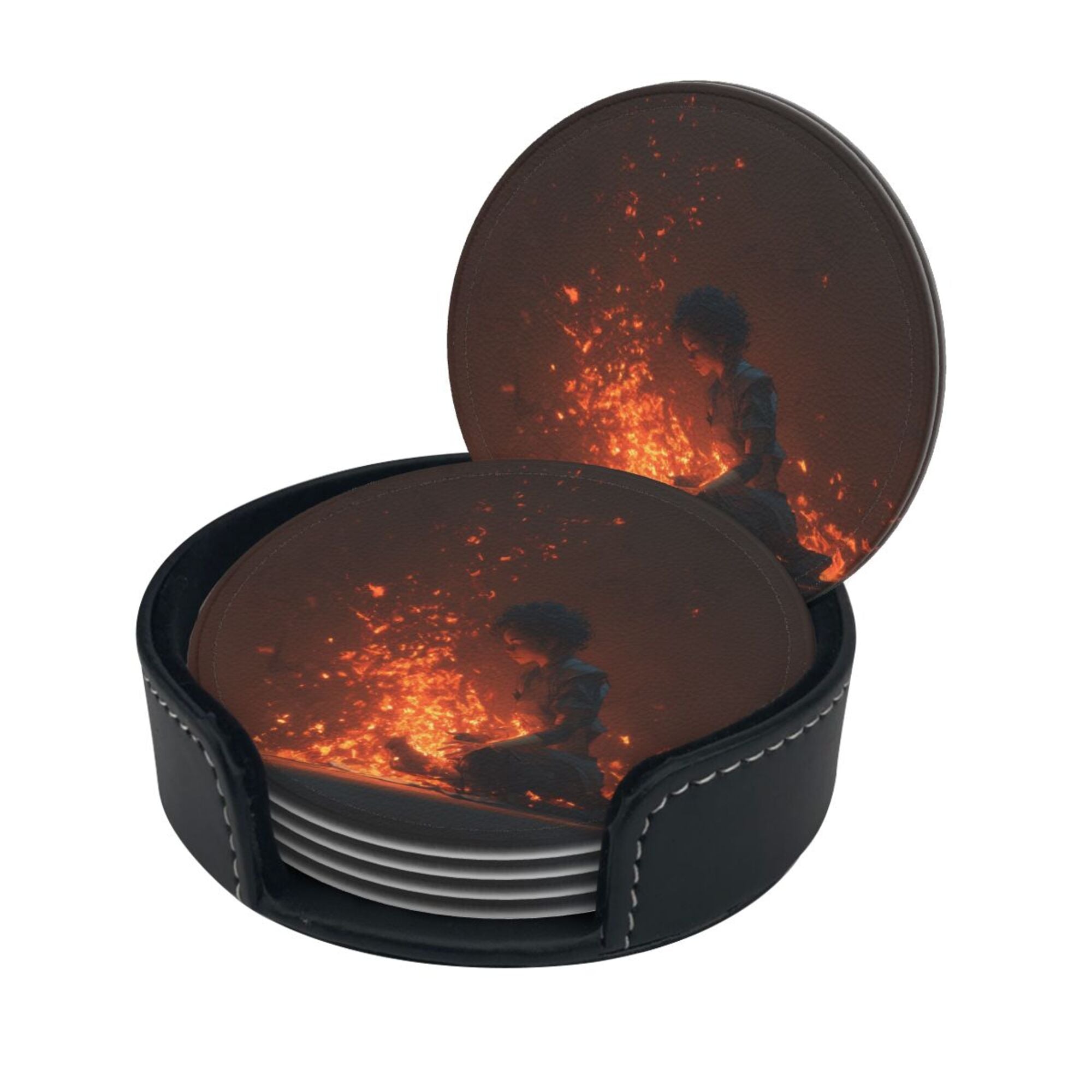 6 - Pack Round Leather Coasters: With Artistic Patterns, Thoughtful Storage, A Great Item to Protect the Desktop
