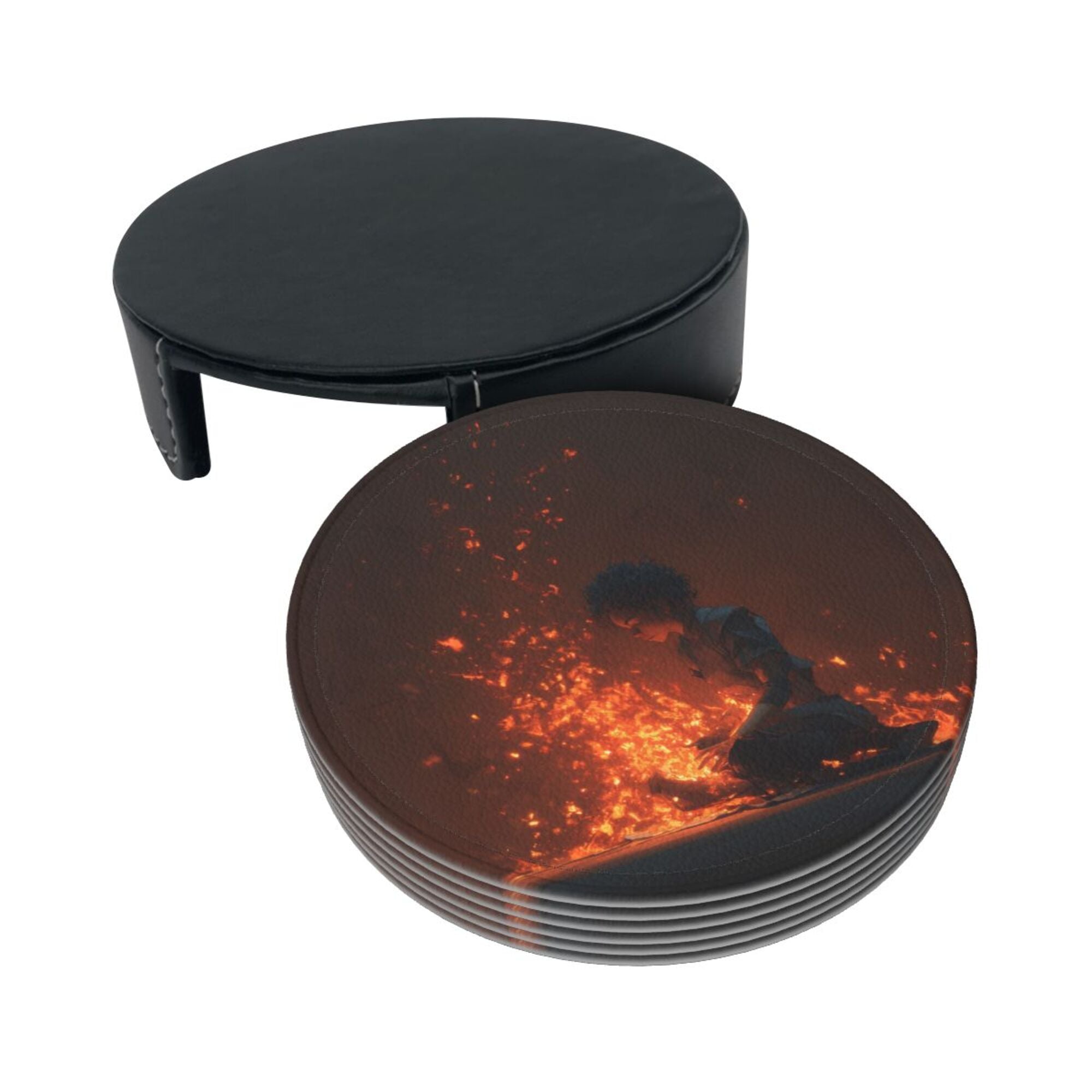 6 - Pack Round Leather Coasters: With Artistic Patterns, Thoughtful Storage, A Great Item to Protect the Desktop