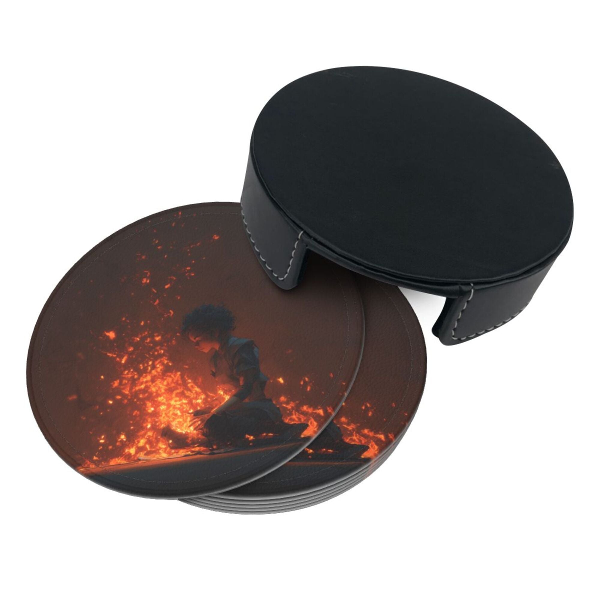 6 - Pack Round Leather Coasters: With Artistic Patterns, Thoughtful Storage, A Great Item to Protect the Desktop