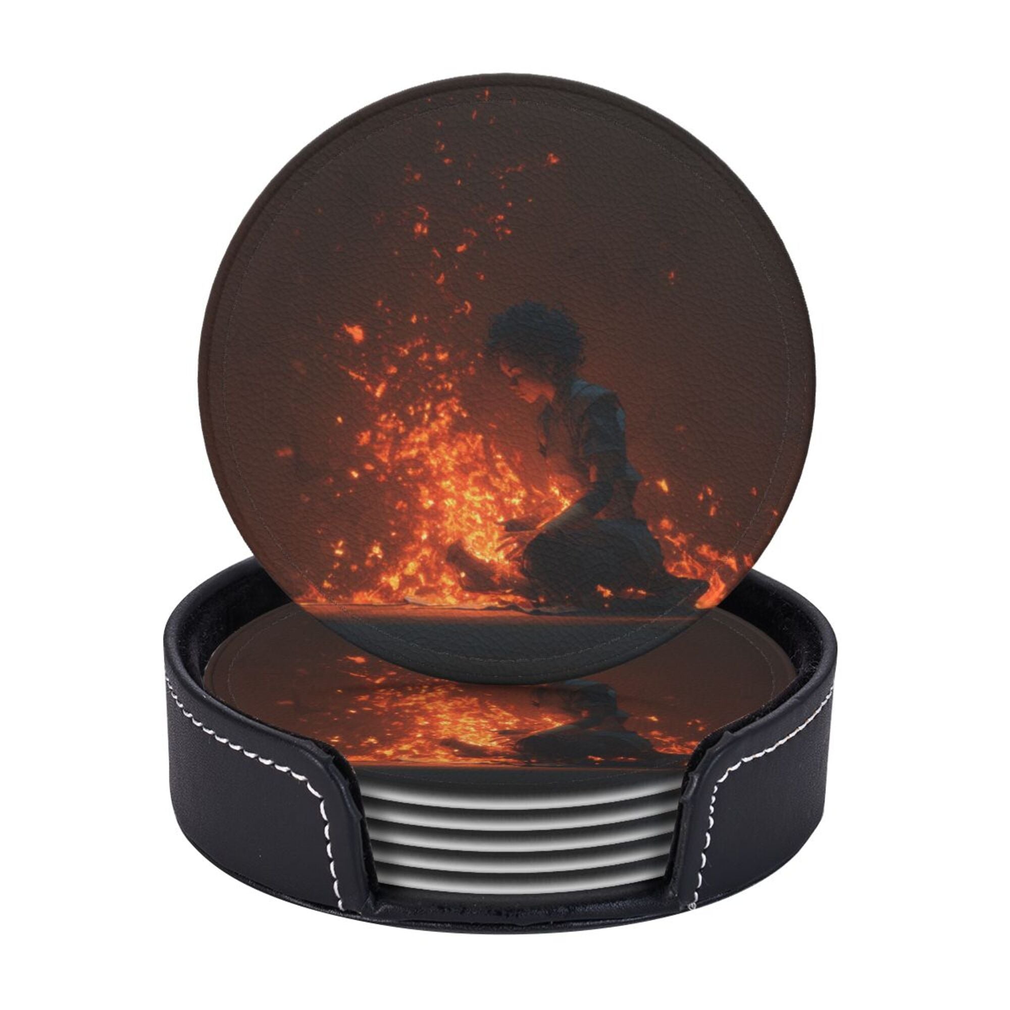 6 - Pack Round Leather Coasters: With Artistic Patterns, Thoughtful Storage, A Great Item to Protect the Desktop