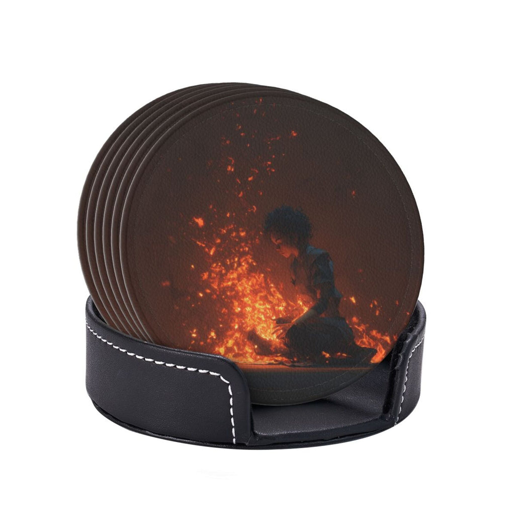 6 - Pack Round Leather Coasters: With Artistic Patterns, Thoughtful Storage, A Great Item to Protect the Desktop