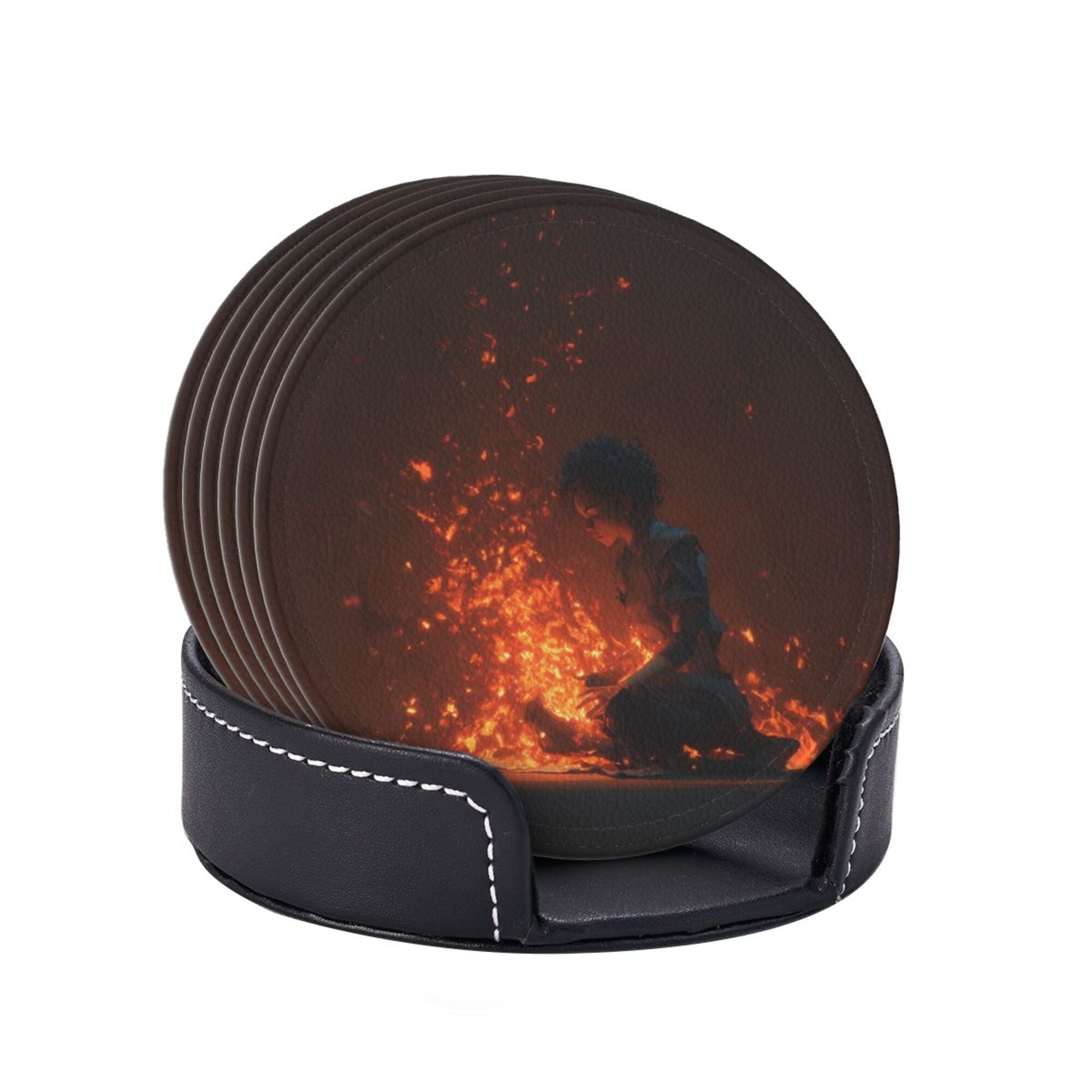 6 - Pack Round Leather Coasters: With Artistic Patterns, Thoughtful Storage, A Great Item to Protect the Desktop