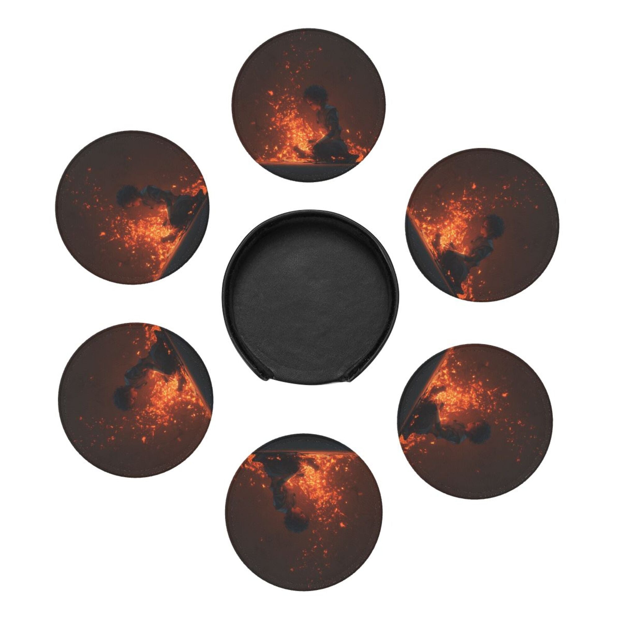 6 - Pack Round Leather Coasters: With Artistic Patterns, Thoughtful Storage, A Great Item to Protect the Desktop