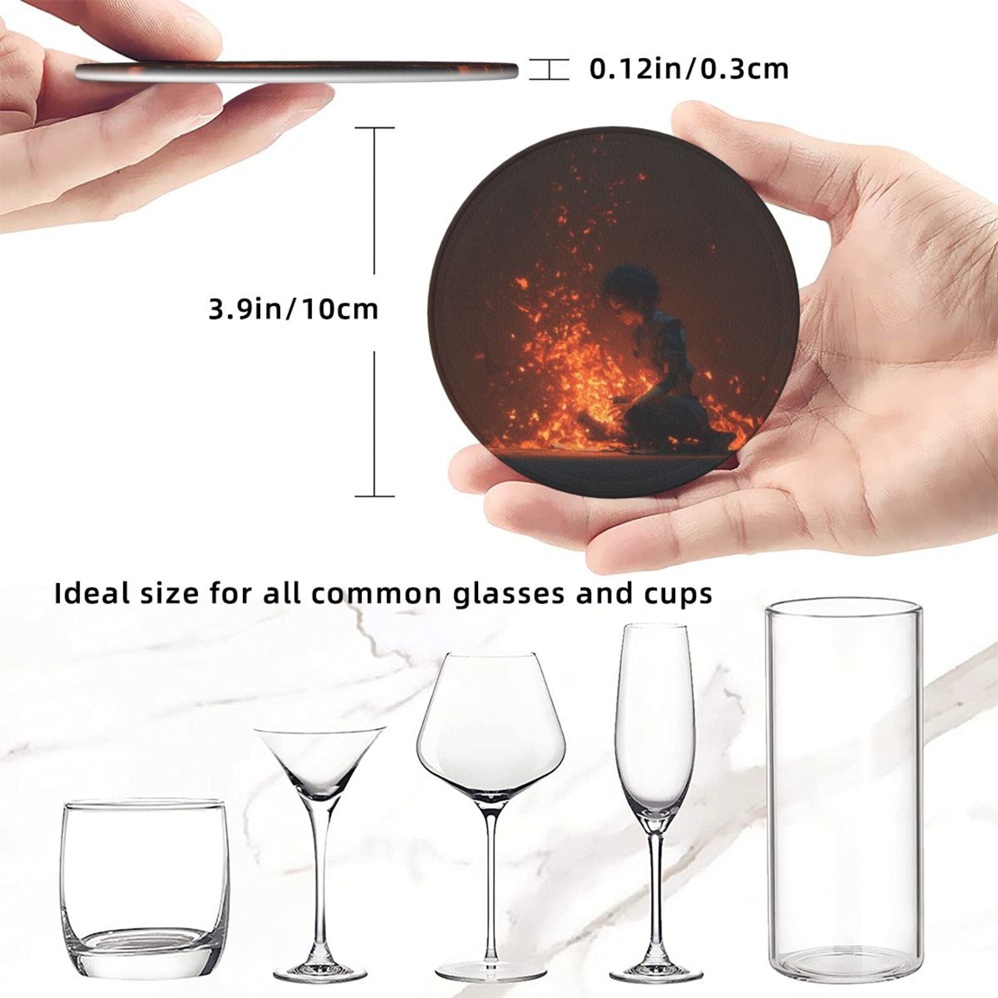 6 - Pack Round Leather Coasters: With Artistic Patterns, Thoughtful Storage, A Great Item to Protect the Desktop