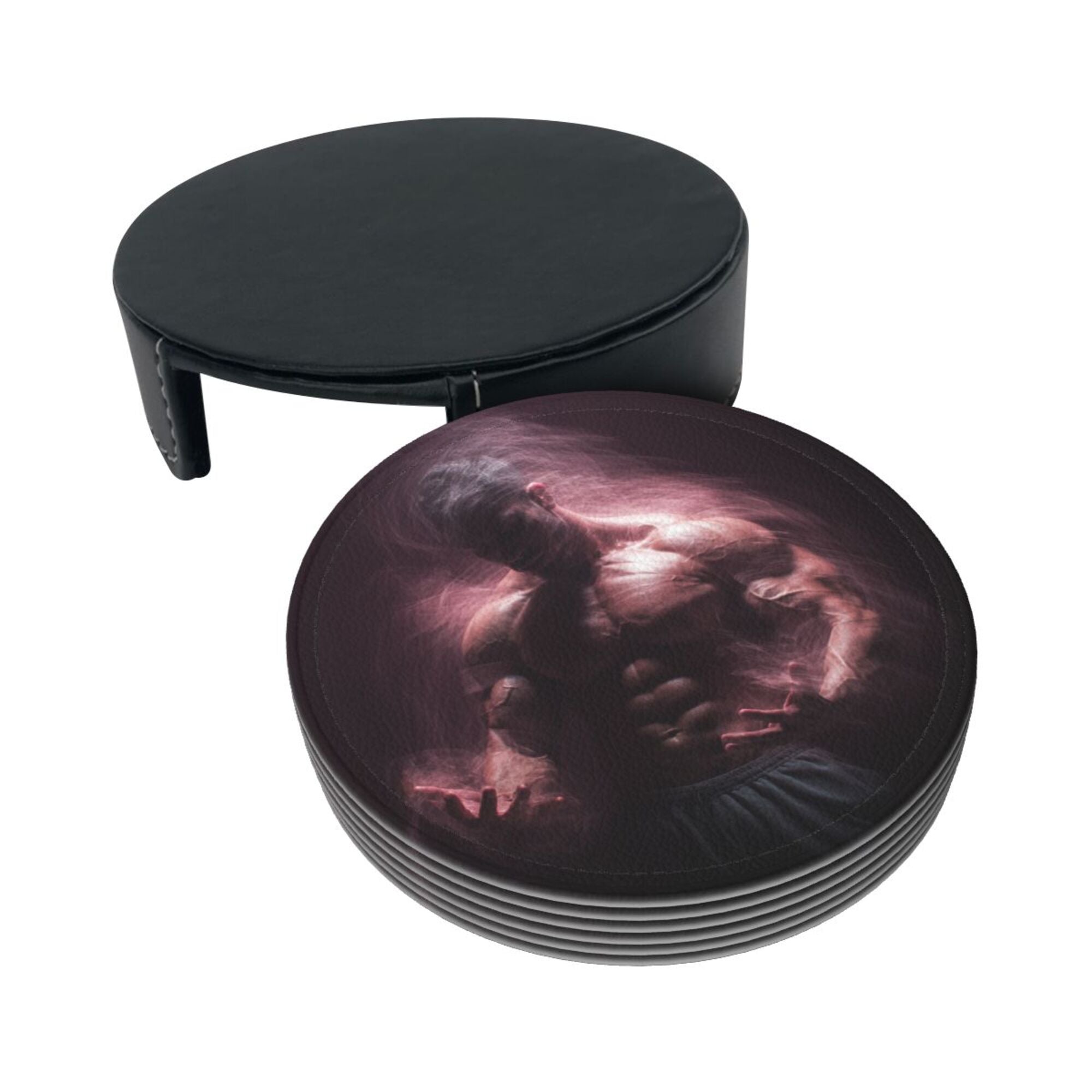 6 - Pack Round Leather Coasters: Personalized Patterns, Thoughtful Storage, A Great Helper for Desktop Protection
