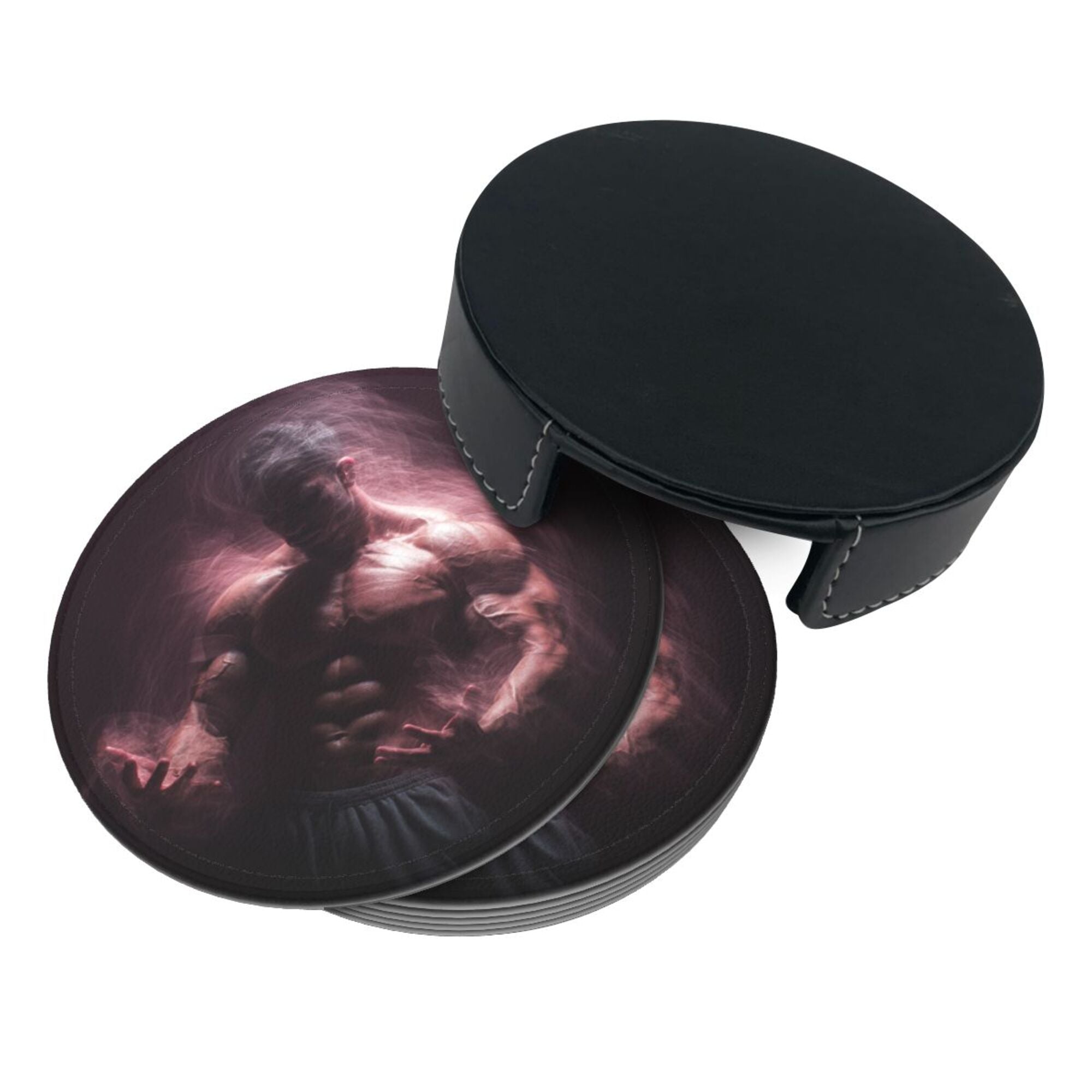 6 - Pack Round Leather Coasters: Personalized Patterns, Thoughtful Storage, A Great Helper for Desktop Protection