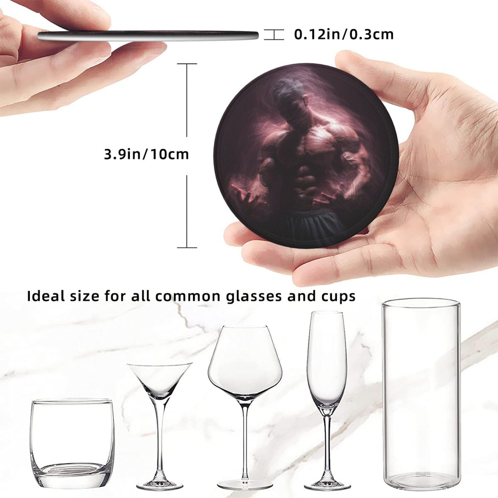 6 - Pack Round Leather Coasters: Personalized Patterns, Thoughtful Storage, A Great Helper for Desktop Protection