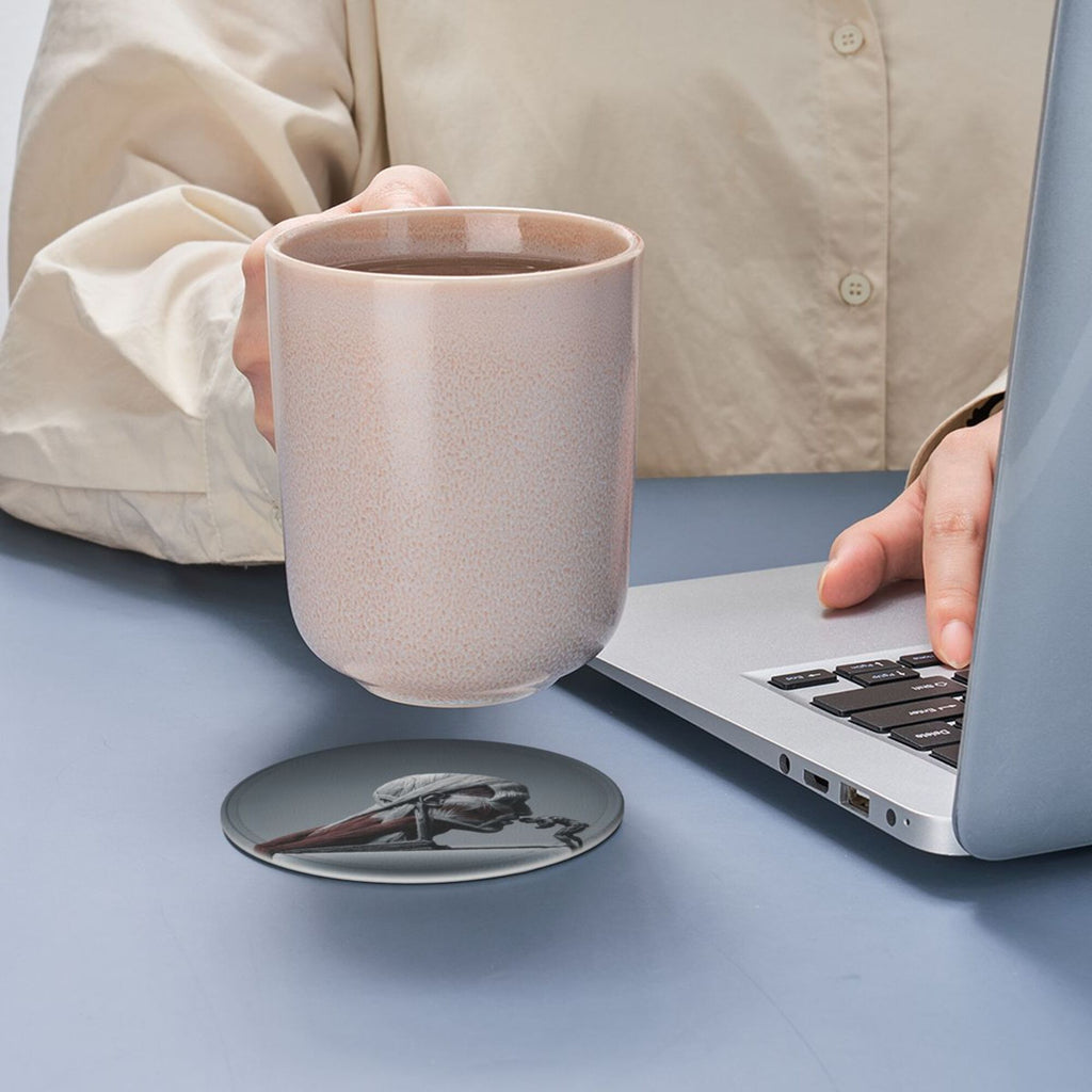 6 - Pack Round Leather Coasters: Creative Human Muscle Pattern, Exquisite Storage, Protecting the Desktop