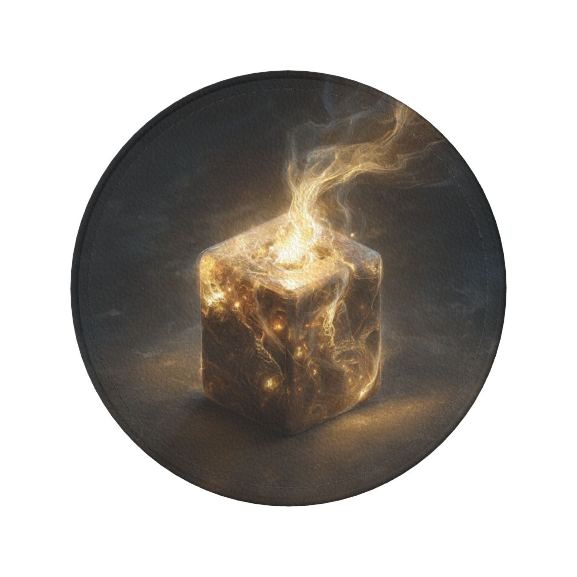 6 - Pack Round Leather Coasters: Mysterious Glowing Cube Pattern, Exquisite Storage, Protecting the Desktop