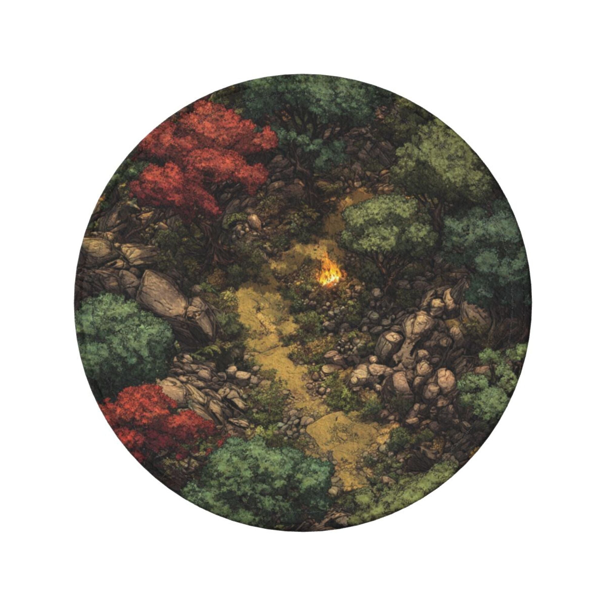 6 - Pack Round Leather Coasters: Forest Campfire Pattern, Exquisite Storage, Protecting the Desktop