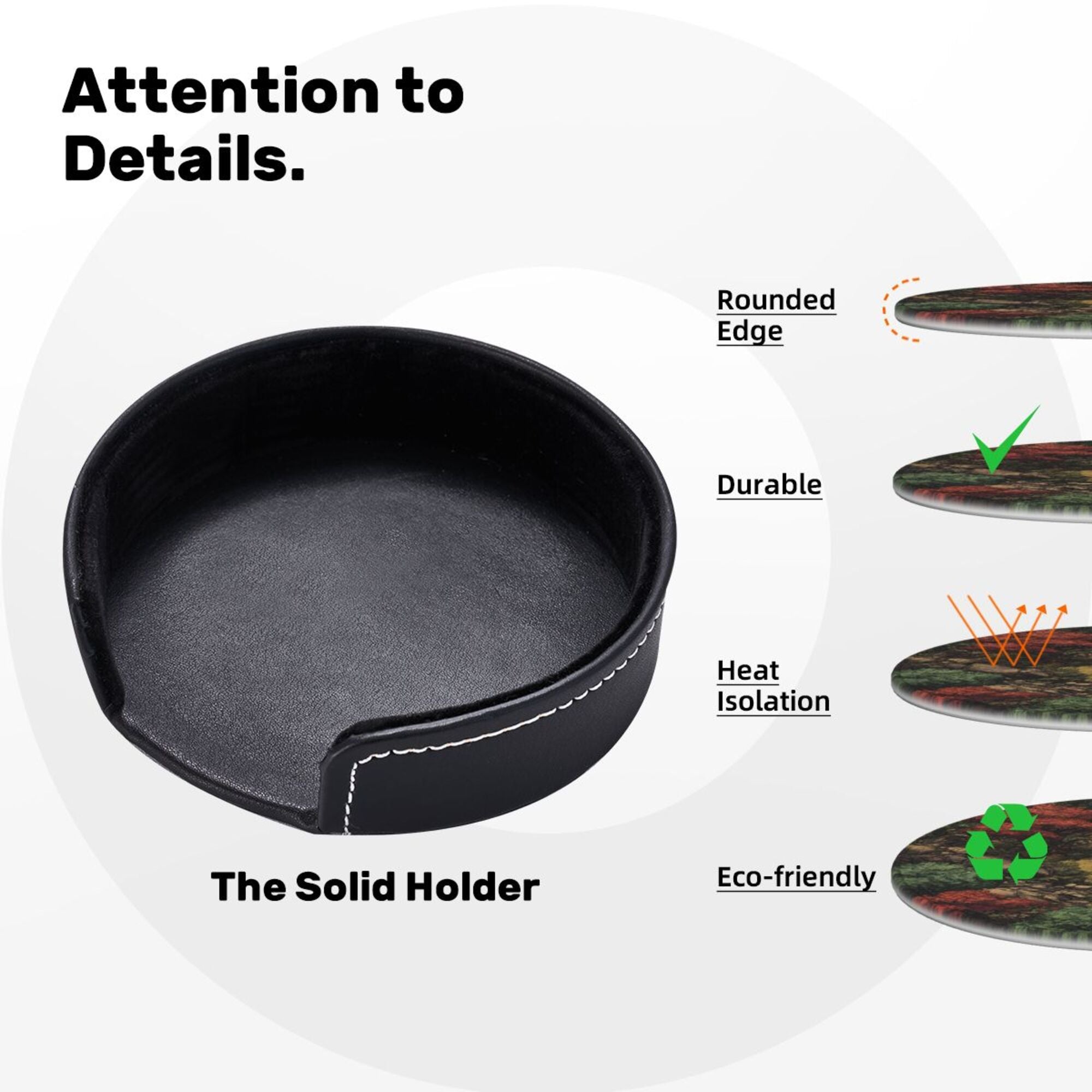 6 - Pack Round Leather Coasters: Forest Campfire Pattern, Exquisite Storage, Protecting the Desktop