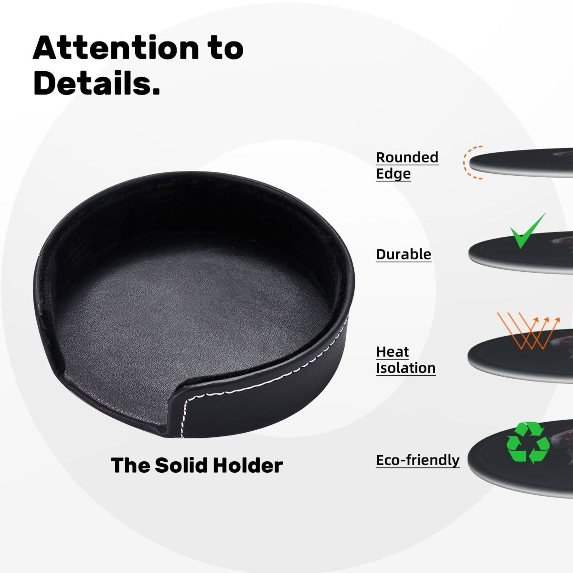 6 - Pack Round Leather Coasters: Flame Bulb Pattern, Exquisite Storage, Protecting the Desktop