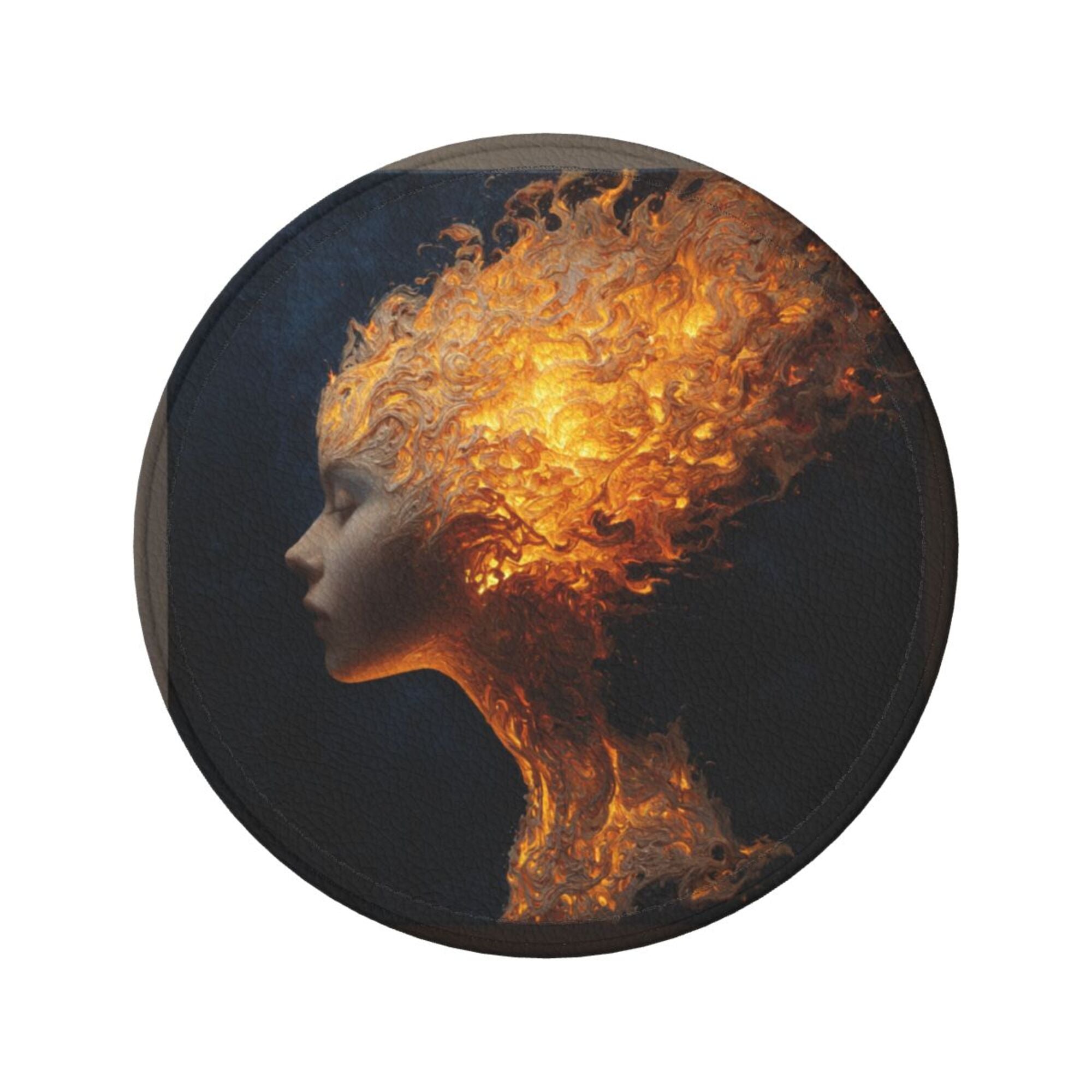 6 - Pack Round Leather Coasters: Flame Portrait Art Pattern, Exquisite Storage, Protecting the Desktop