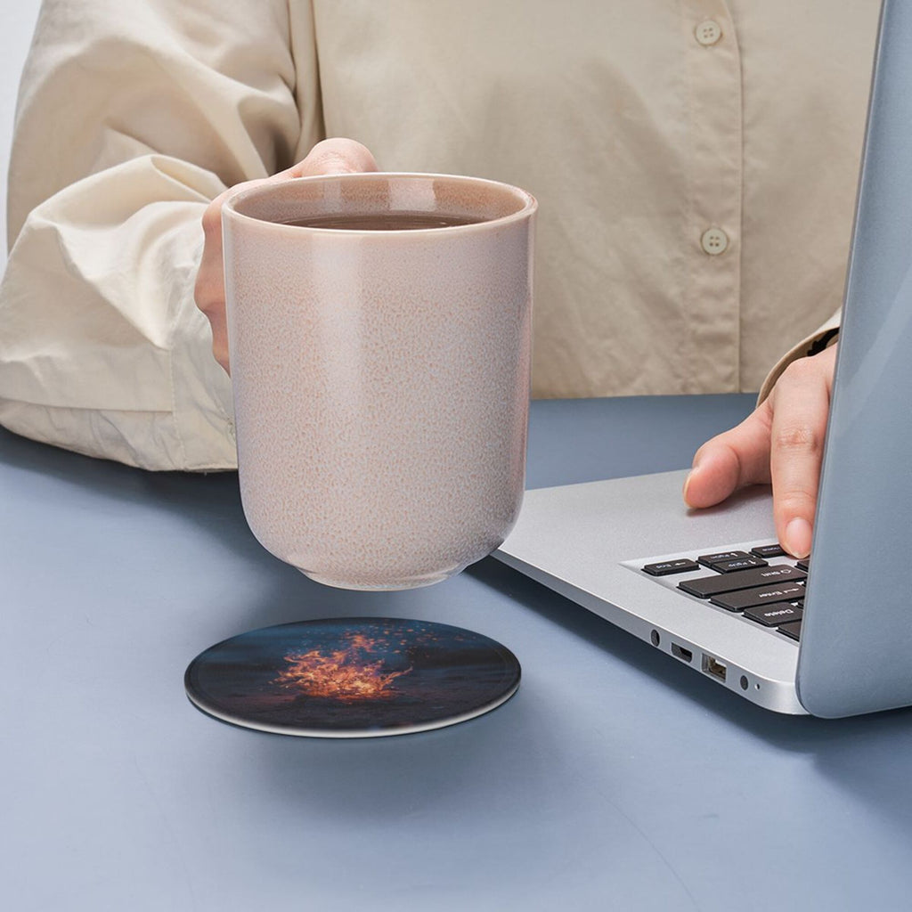 6 - Pack Round Leather Coasters: Campfire Pattern, Exquisite Storage, Protecting the Desktop