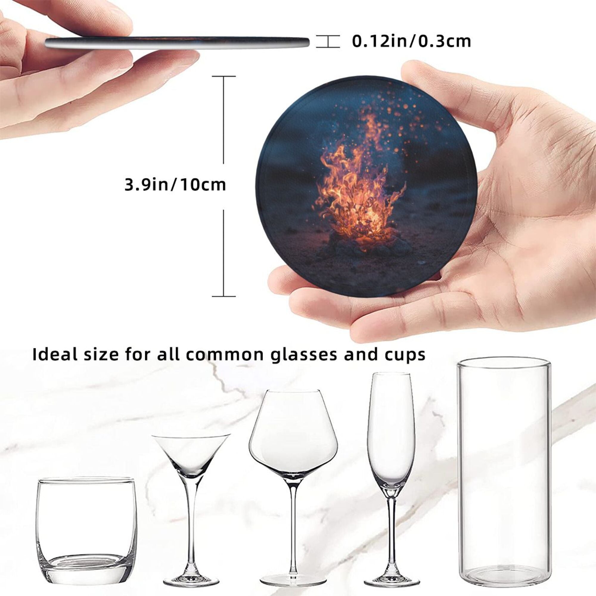 6 - Pack Round Leather Coasters: Campfire Pattern, Exquisite Storage, Protecting the Desktop