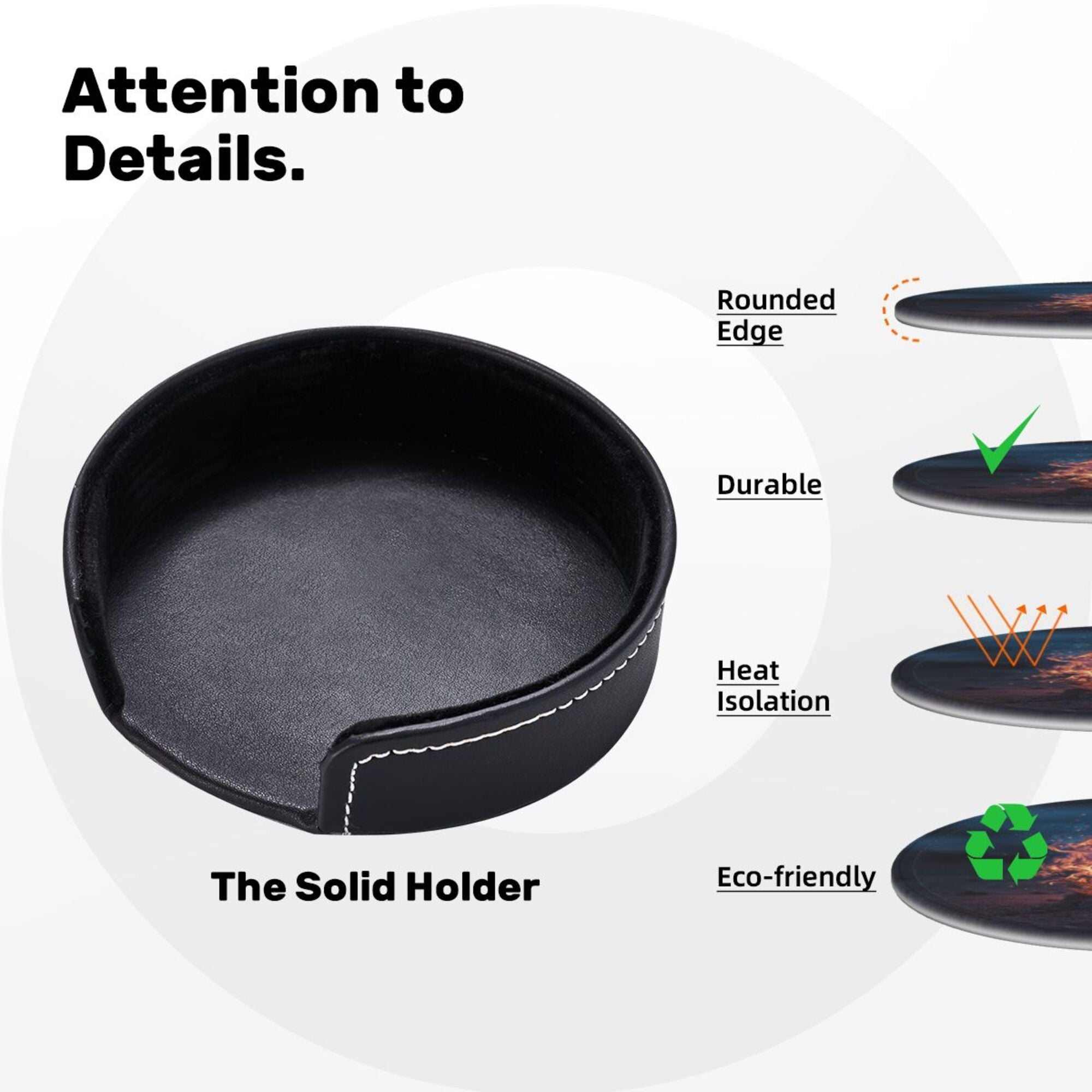 6 - Pack Round Leather Coasters: Campfire Pattern, Exquisite Storage, Protecting the Desktop