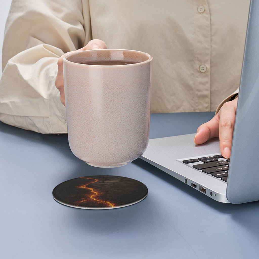 6 - Pack Round Leather Coasters: Lava Crack Pattern, Exquisite Storage, Protecting the Desktop