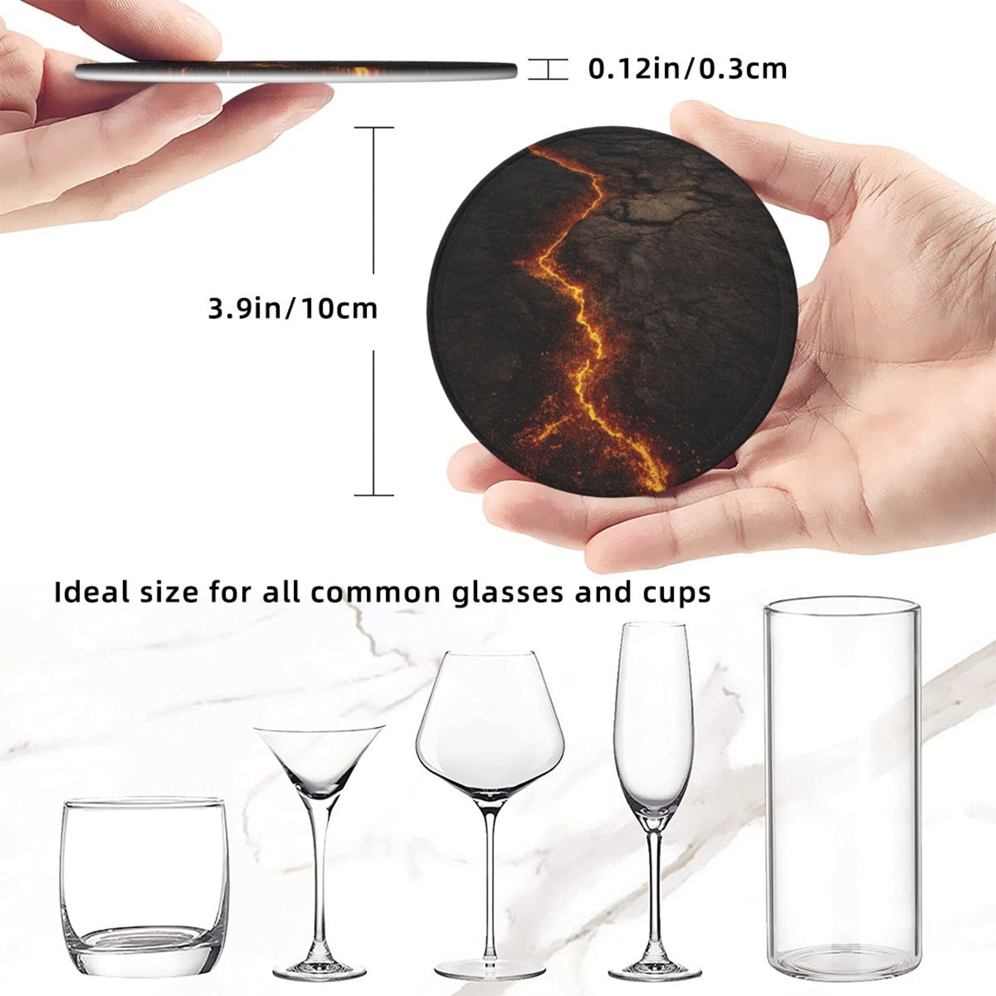 6 - Pack Round Leather Coasters: Lava Crack Pattern, Exquisite Storage, Protecting the Desktop