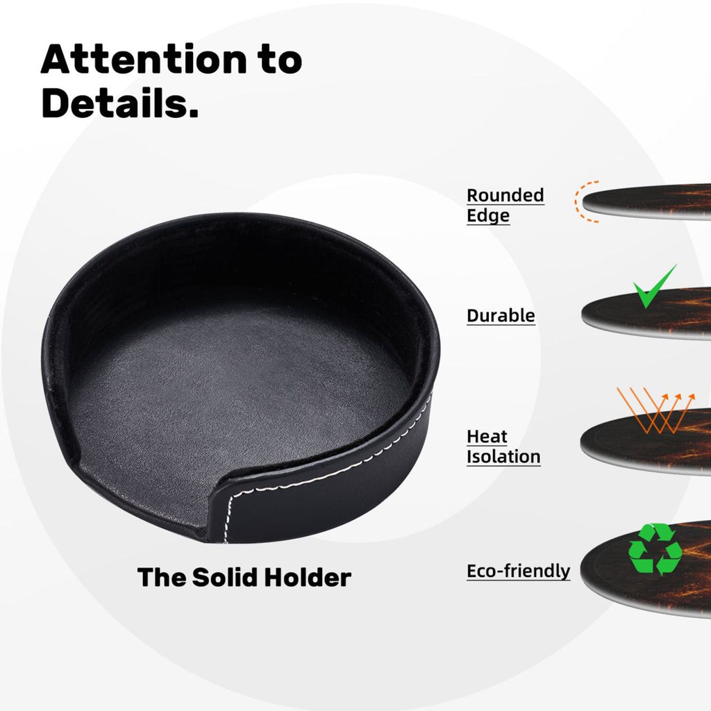 6 - Pack Round Leather Coasters: Lava Crack Pattern, Exquisite Storage, Protecting the Desktop
