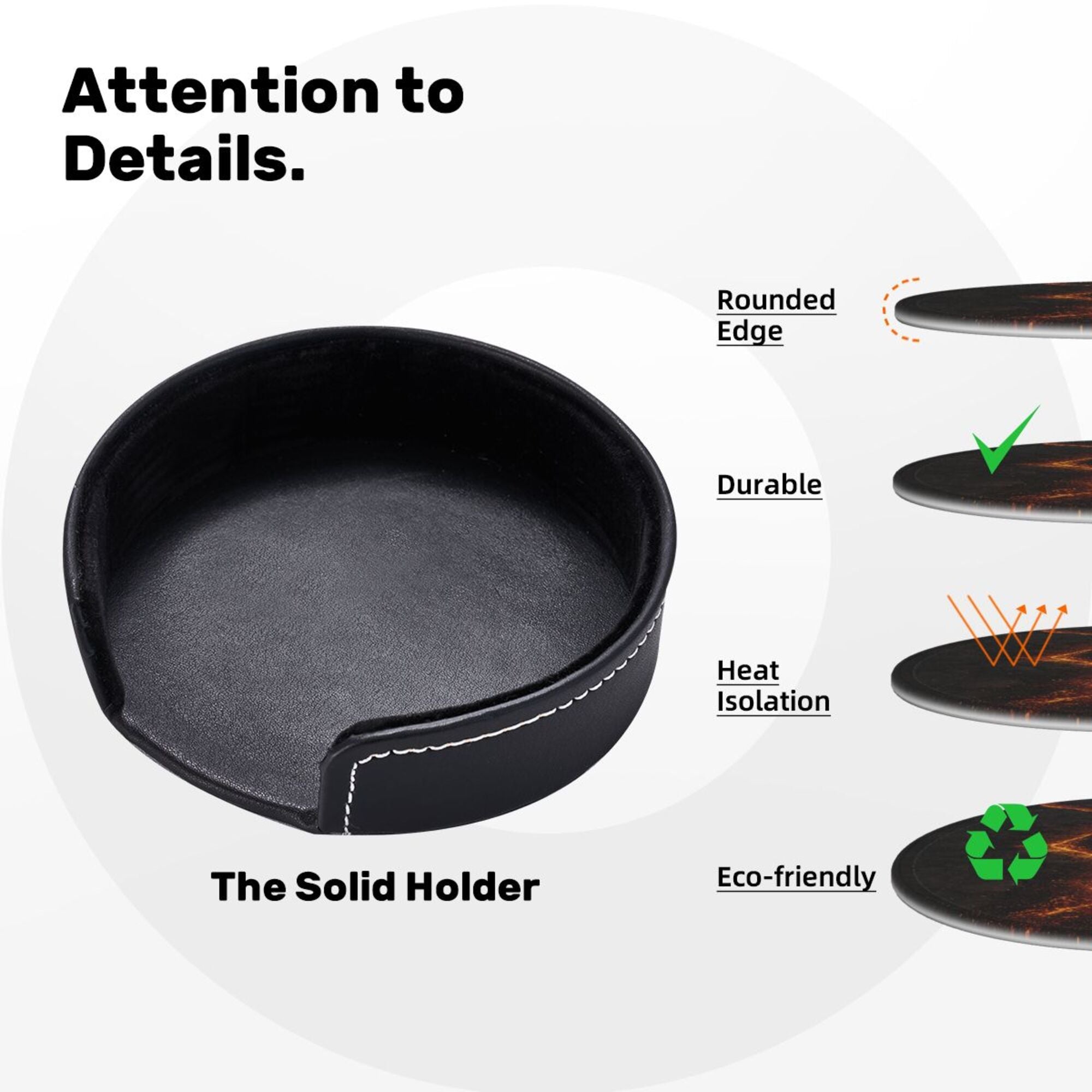 6 - Pack Round Leather Coasters: Lava Crack Pattern, Exquisite Storage, Protecting the Desktop