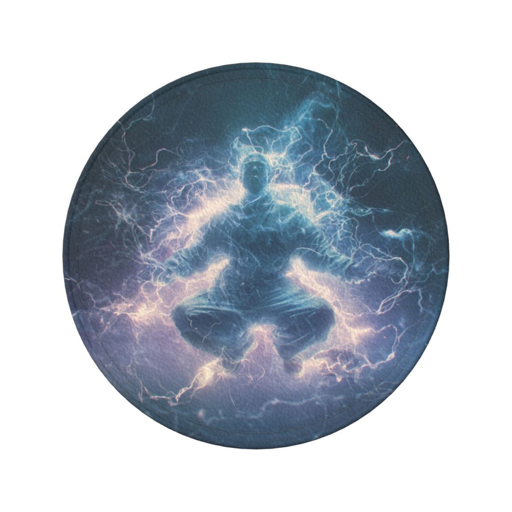 6 - Pack Round Leather Coasters: Lightning Figure Pattern, Exquisite Storage, Protecting the Desktop