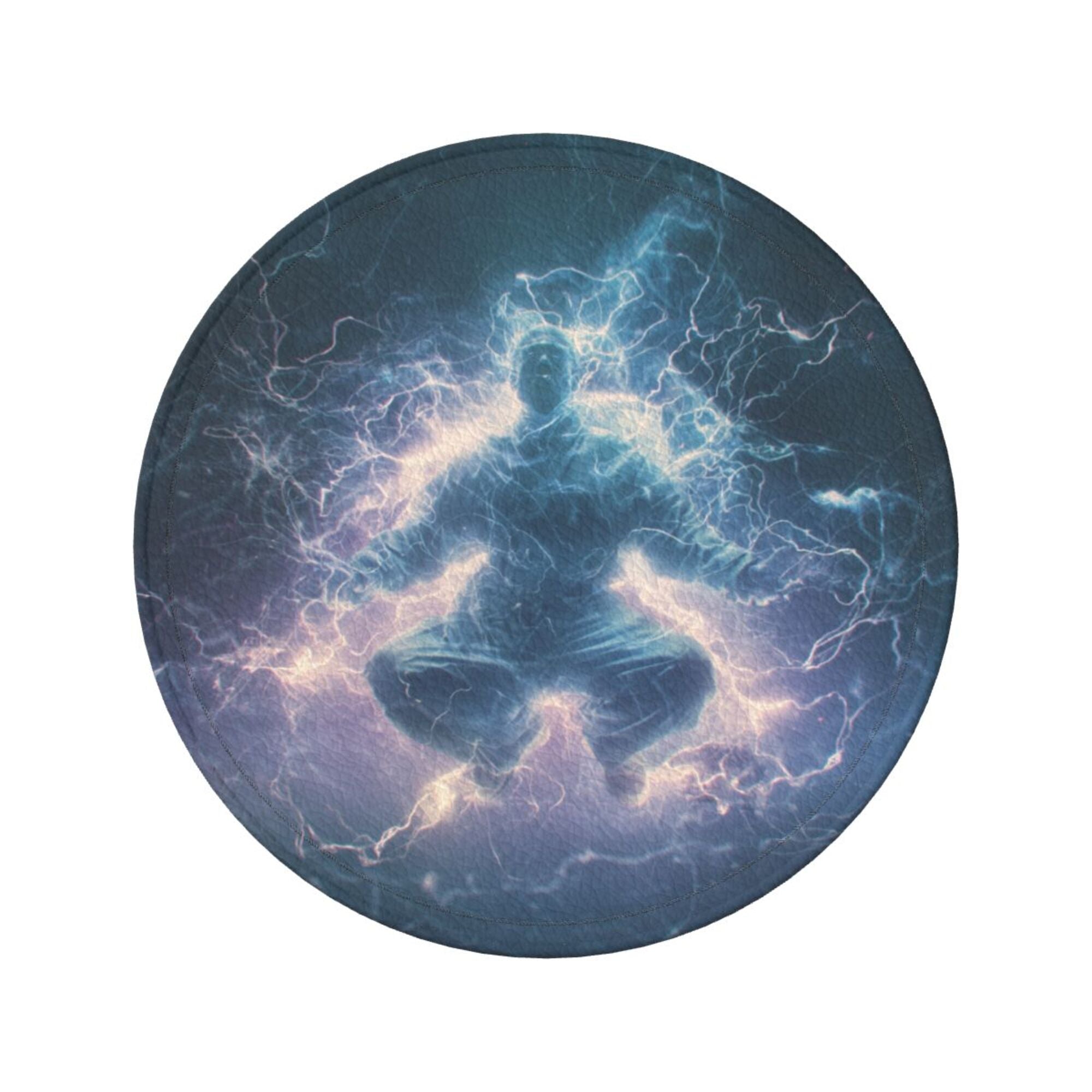 6 - Pack Round Leather Coasters: Lightning Figure Pattern, Exquisite Storage, Protecting the Desktop