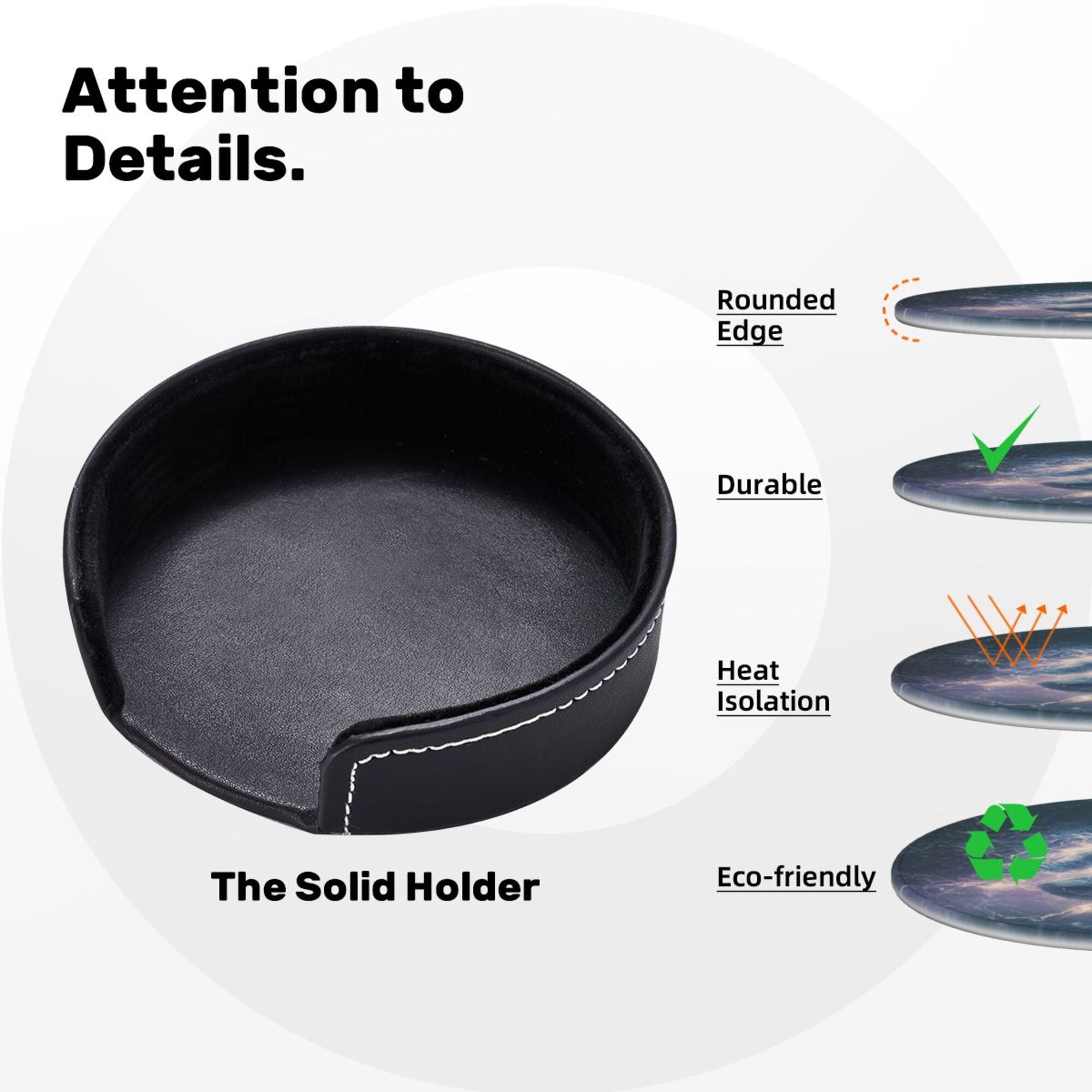 6 - Pack Round Leather Coasters: Lightning Figure Pattern, Exquisite Storage, Protecting the Desktop