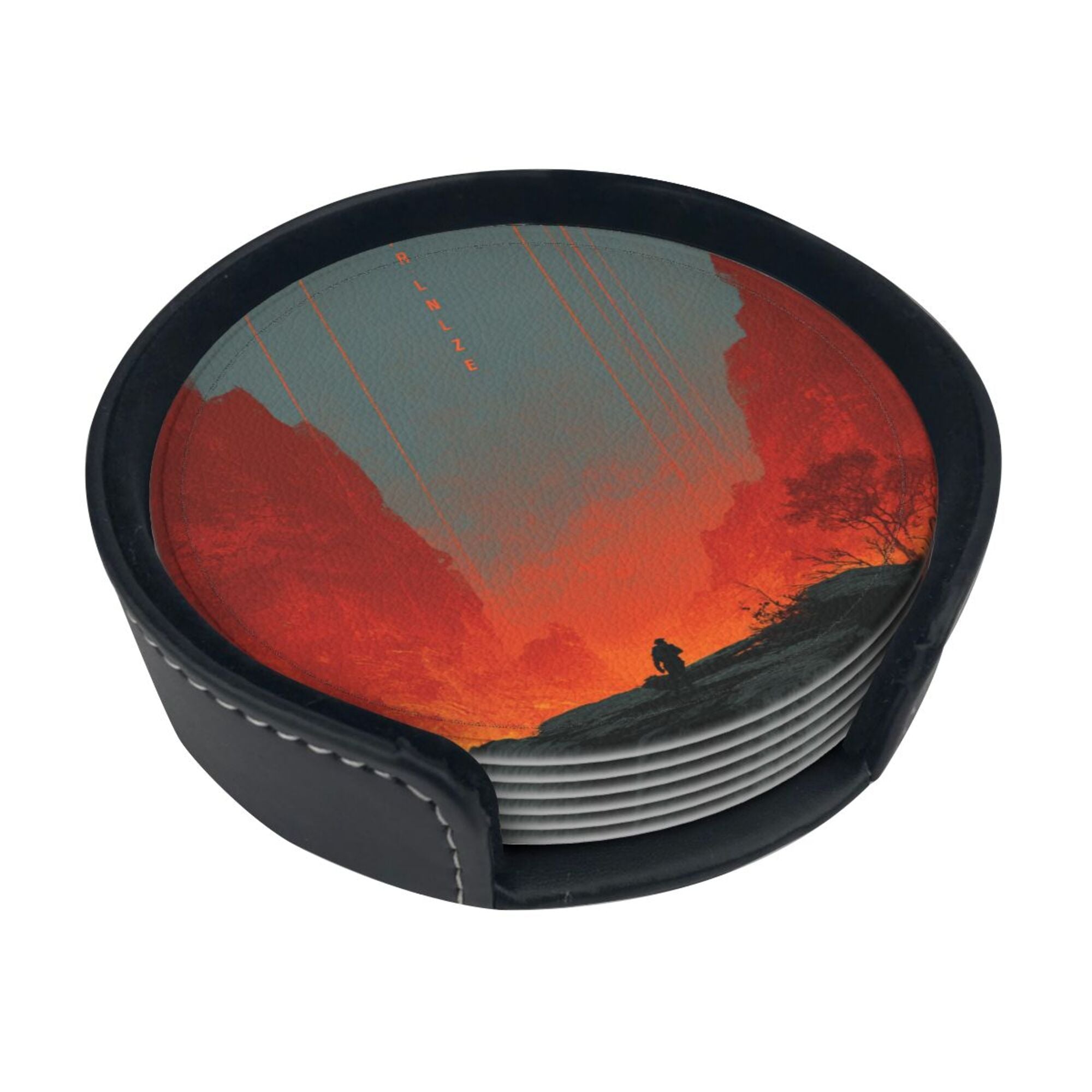 6 - Pack Round Leather Coasters: Scarlet Valley Figure Pattern, Exquisite Storage, Protecting the Desktop