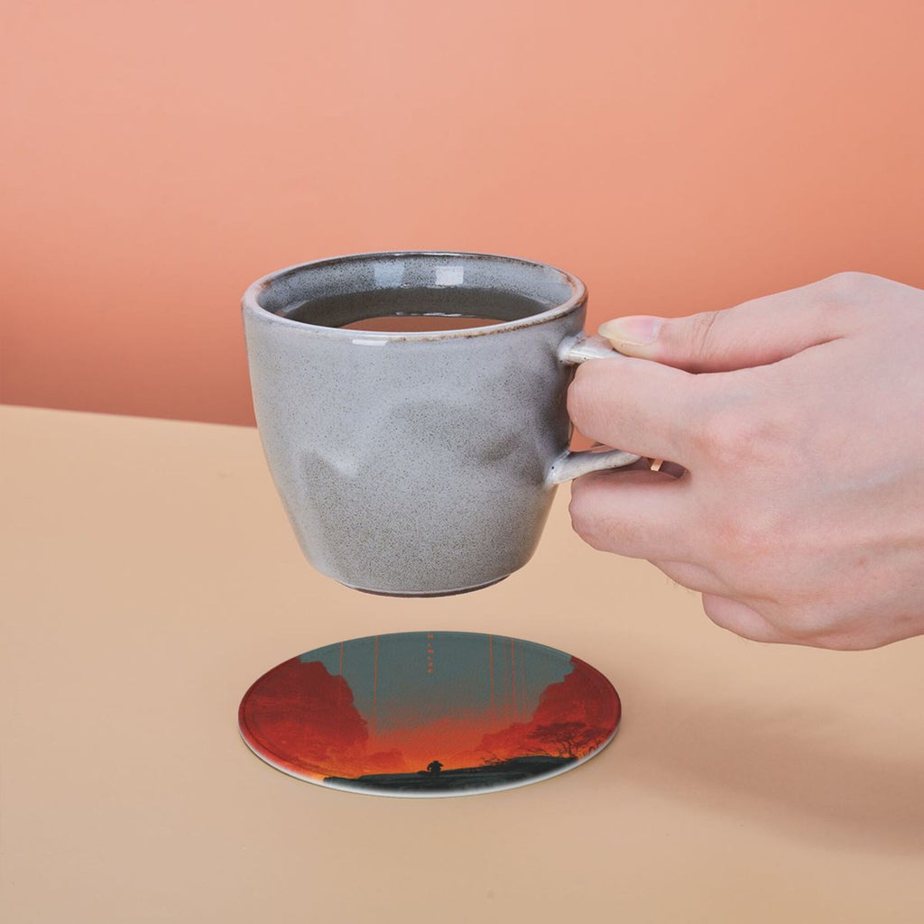 6 - Pack Round Leather Coasters: Scarlet Valley Figure Pattern, Exquisite Storage, Protecting the Desktop