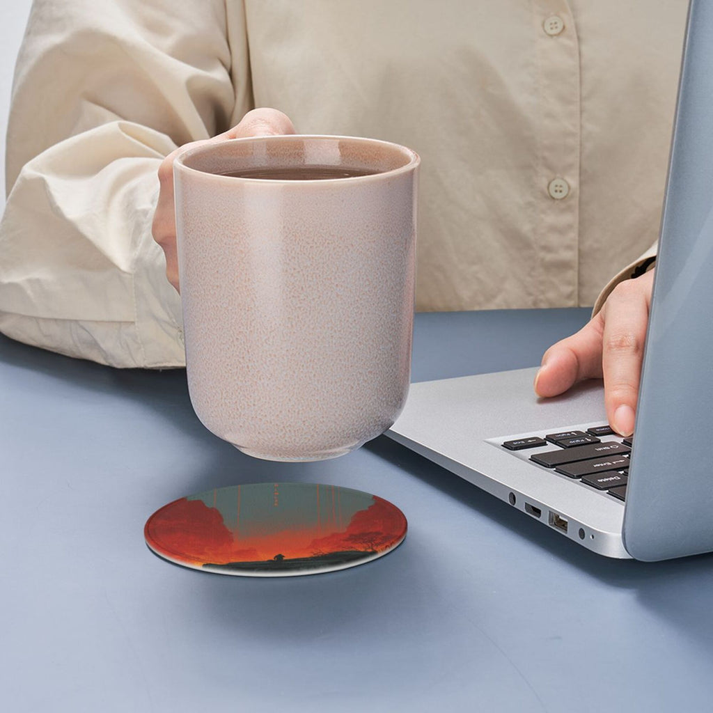 6 - Pack Round Leather Coasters: Scarlet Valley Figure Pattern, Exquisite Storage, Protecting the Desktop