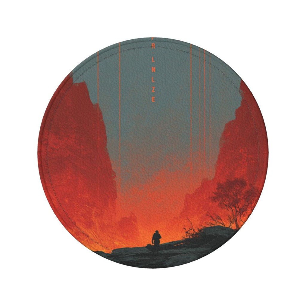6 - Pack Round Leather Coasters: Scarlet Valley Figure Pattern, Exquisite Storage, Protecting the Desktop