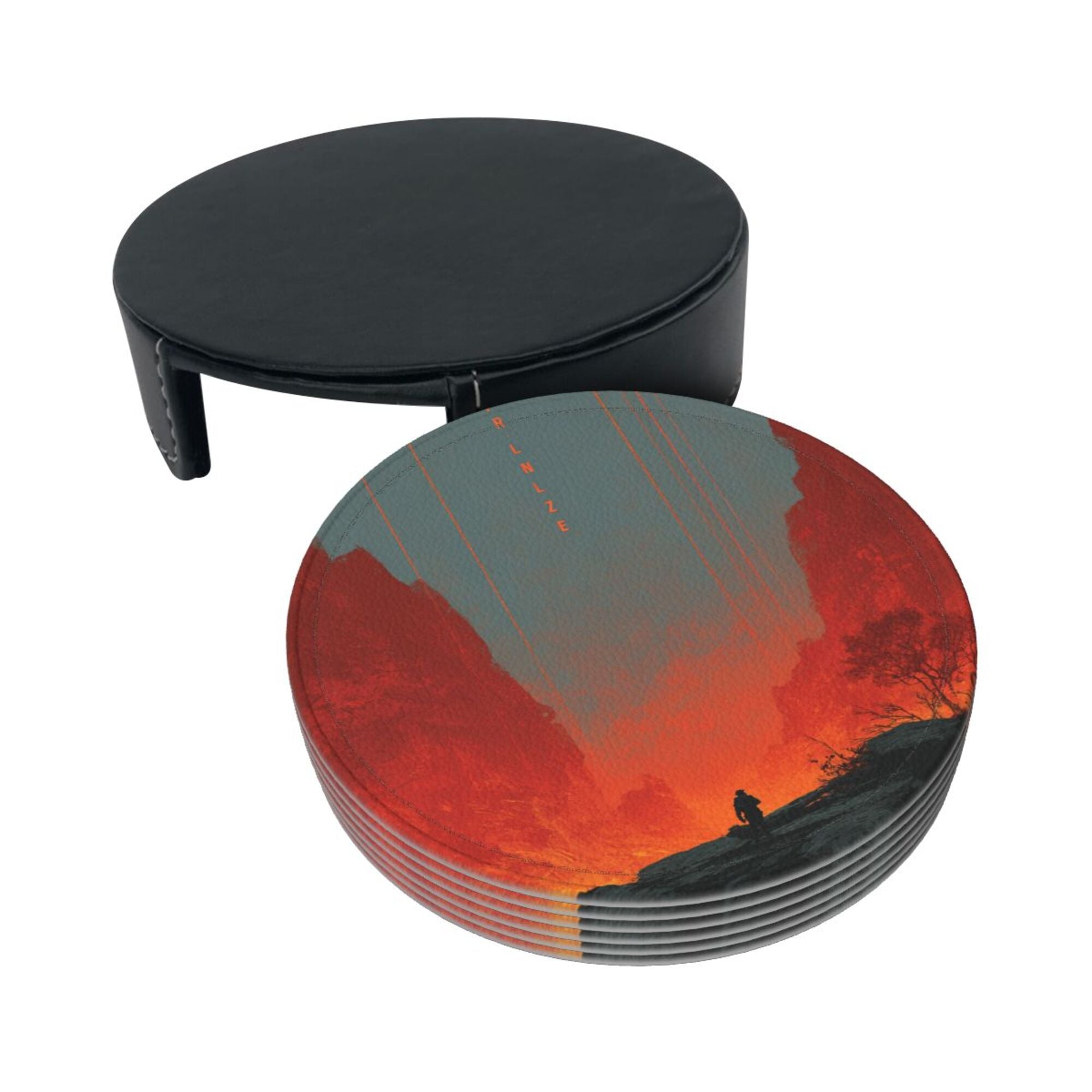 6 - Pack Round Leather Coasters: Scarlet Valley Figure Pattern, Exquisite Storage, Protecting the Desktop