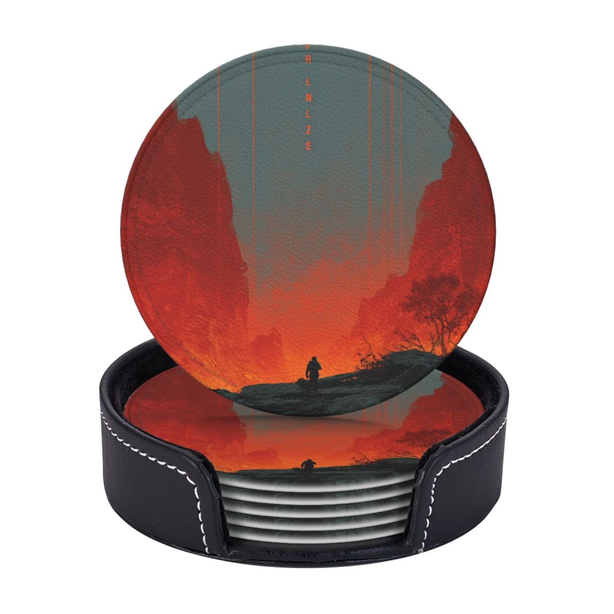 6 - Pack Round Leather Coasters: Scarlet Valley Figure Pattern, Exquisite Storage, Protecting the Desktop