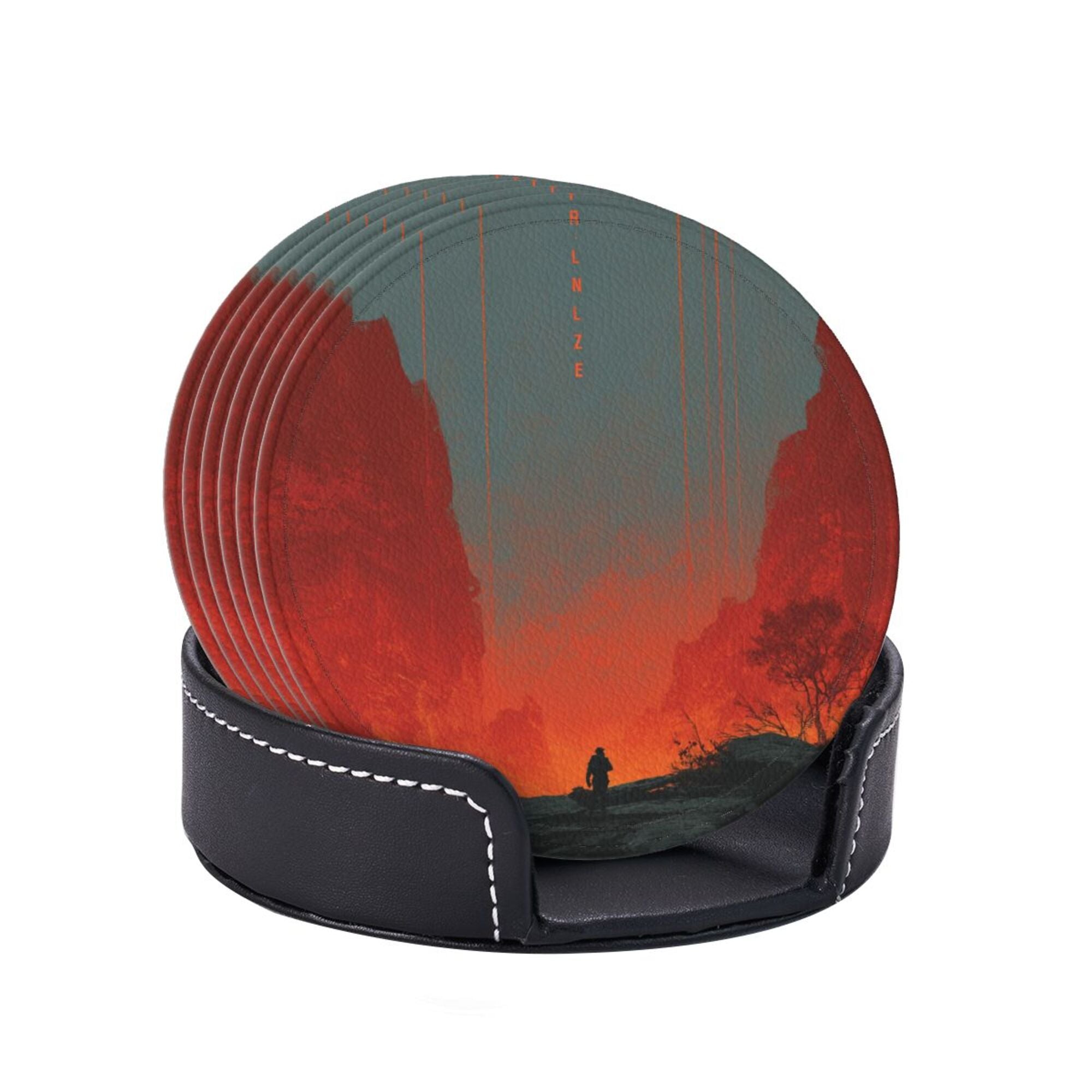 6 - Pack Round Leather Coasters: Scarlet Valley Figure Pattern, Exquisite Storage, Protecting the Desktop